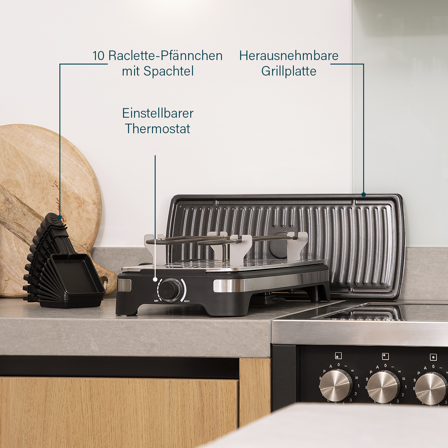 PRINCESS Raclette 10, 1500 W, 10 Personen, regelbares Thermostat PRINCESS Raclette 10, 1500 W, 10 Personen, regelbares Thermostat