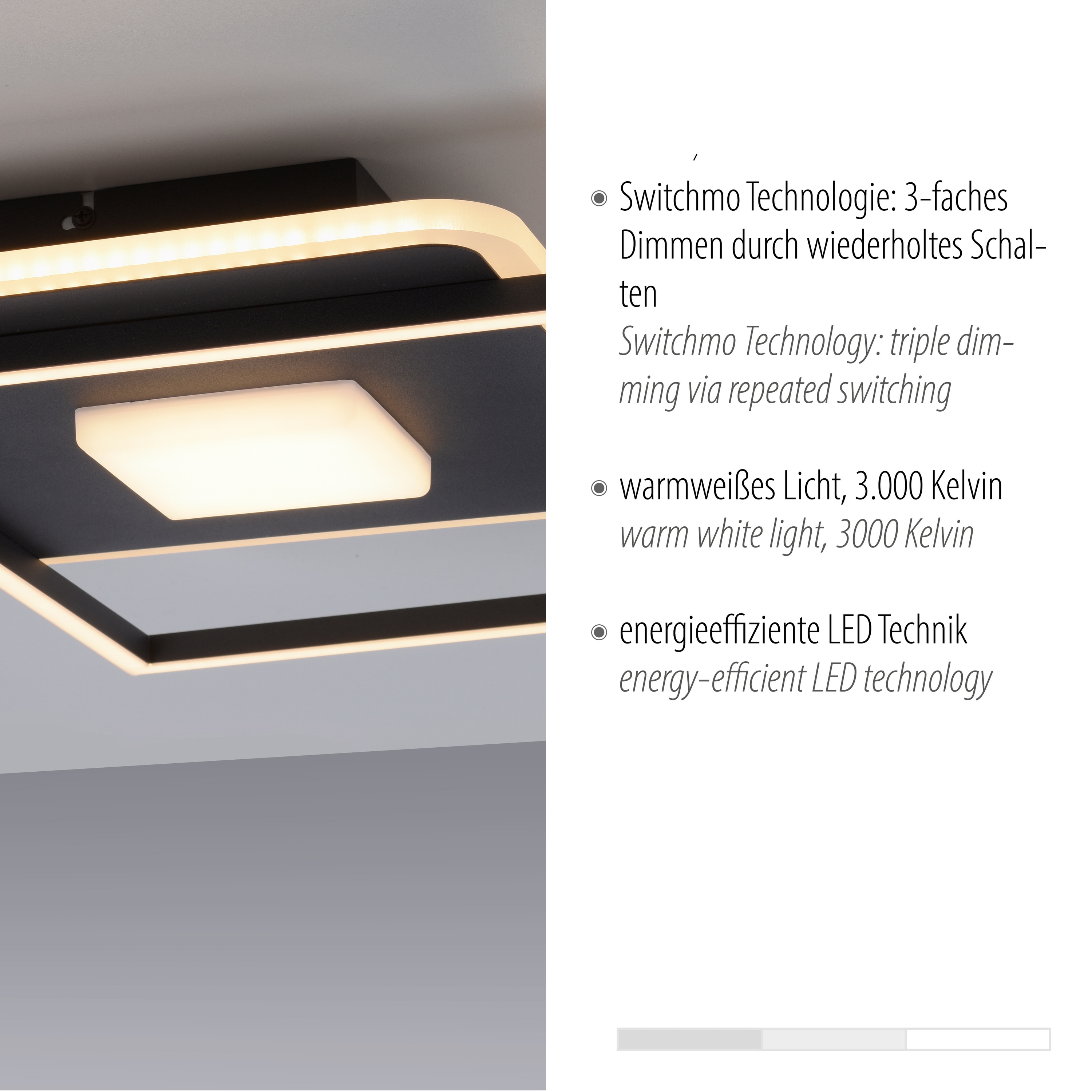 JUST LIGHT LED-Deckenleuchte 15045-18 schwarz, 26 W, 3600 lm, 3000 K, 3-Stufen-Schalter JUST LIGHT LED-Deckenleuchte 15045-18 schwarz, 26 W, 3600 lm, 3000 K, 3-Stufen-Schalter