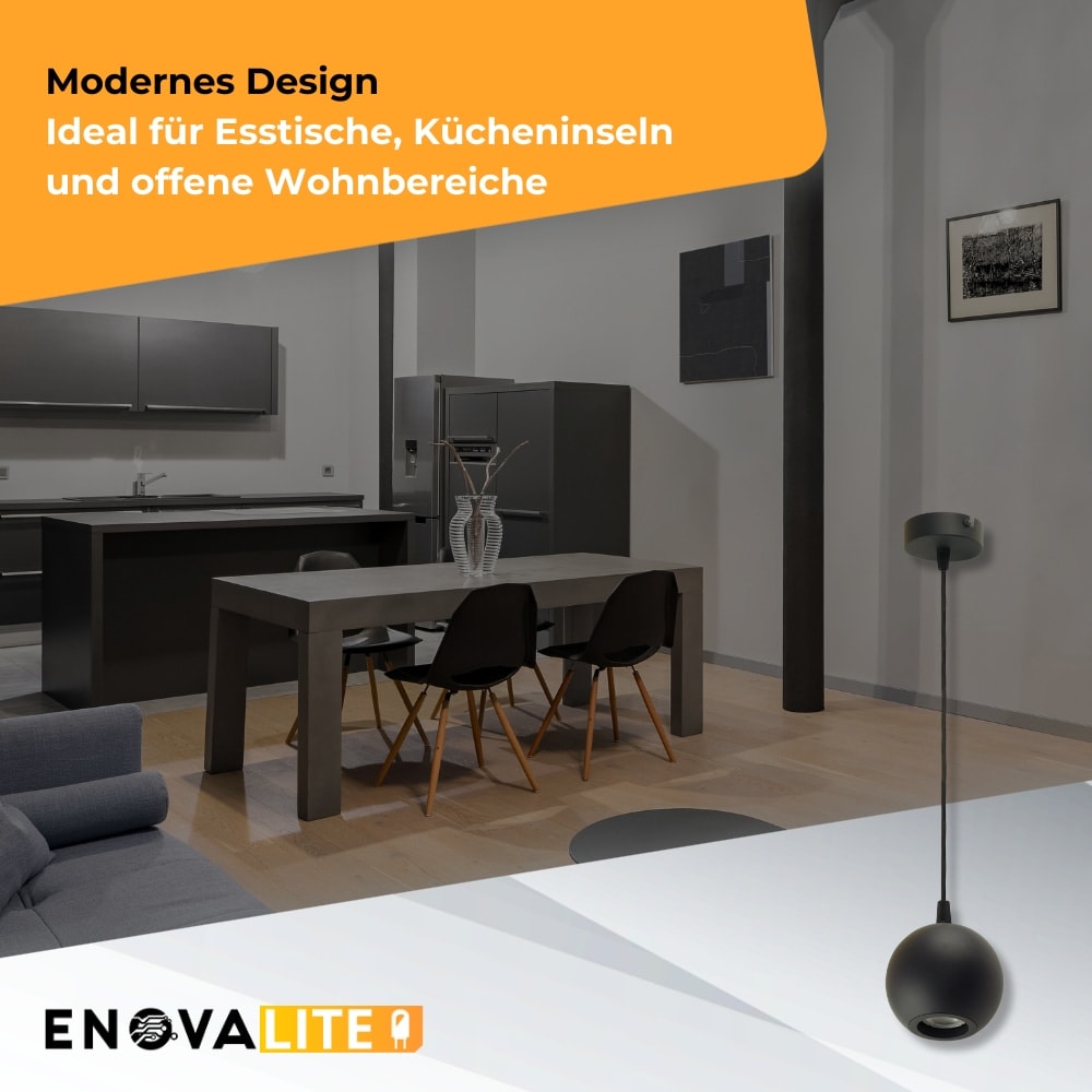 ENOVALITE LED-Pendellampe GLOBE, GU10-Fassung, IP20, Ø10cm, 1flammig, schwarz ENOVALITE LED-Pendellampe GLOBE, GU10-Fassung, IP20, Ø10cm, 1flammig, schwarz