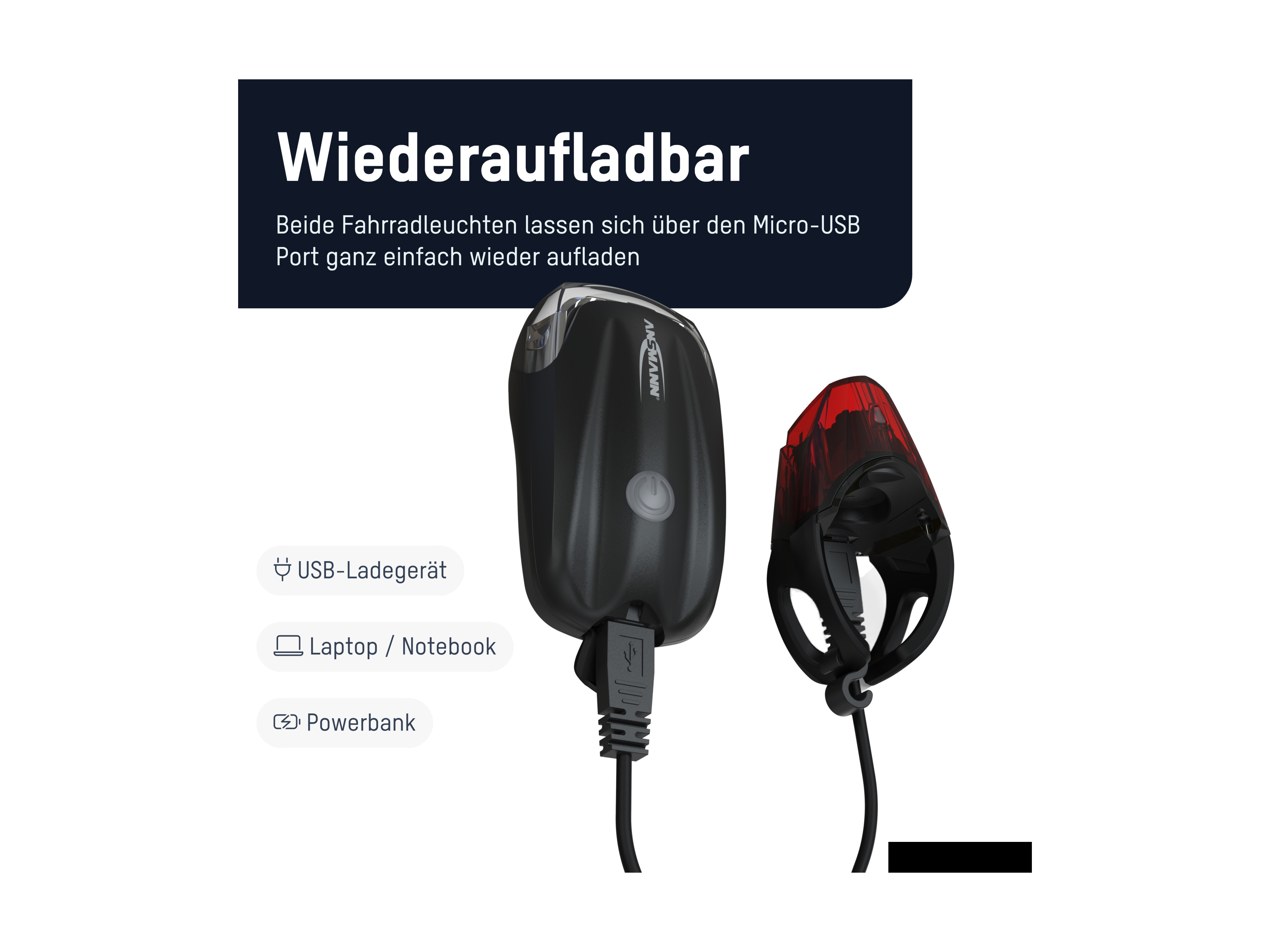 ANSMANN LED-Fahrrad-Beleuchtungs-Set, 1600-0254 ANSMANN LED-Fahrrad-Beleuchtungs-Set, 1600-0254