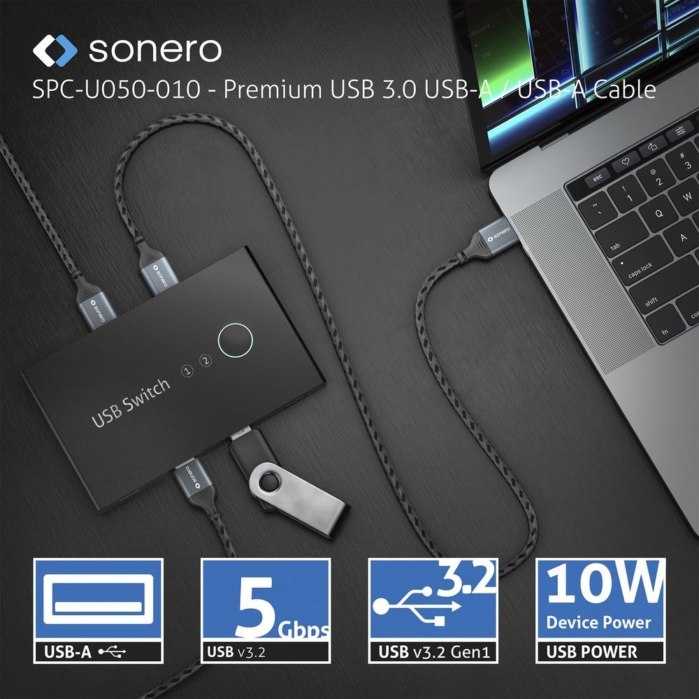 SONERO USB 3.0 Kabel SPC-U050-005 A/A 0,5m grau-schwarz SONERO USB 3.0 Kabel SPC-U050-005 A/A 0,5m grau-schwarz