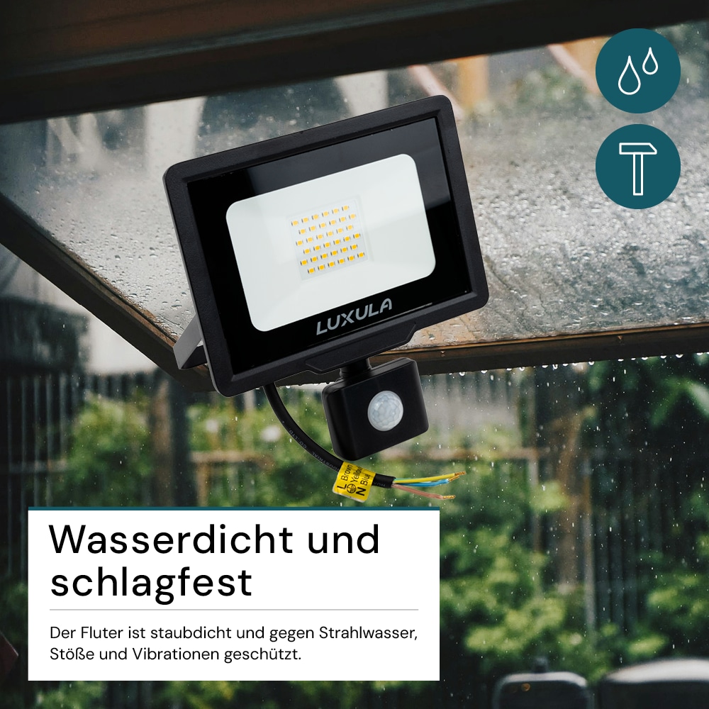 LUXULA LED-Fluter mit Bewegungsmelder, EEK: F, 30W, 3000lm, 3000K, schwarz LUXULA LED-Fluter mit Bewegungsmelder, EEK: F, 30W, 3000lm, 3000K, schwarz