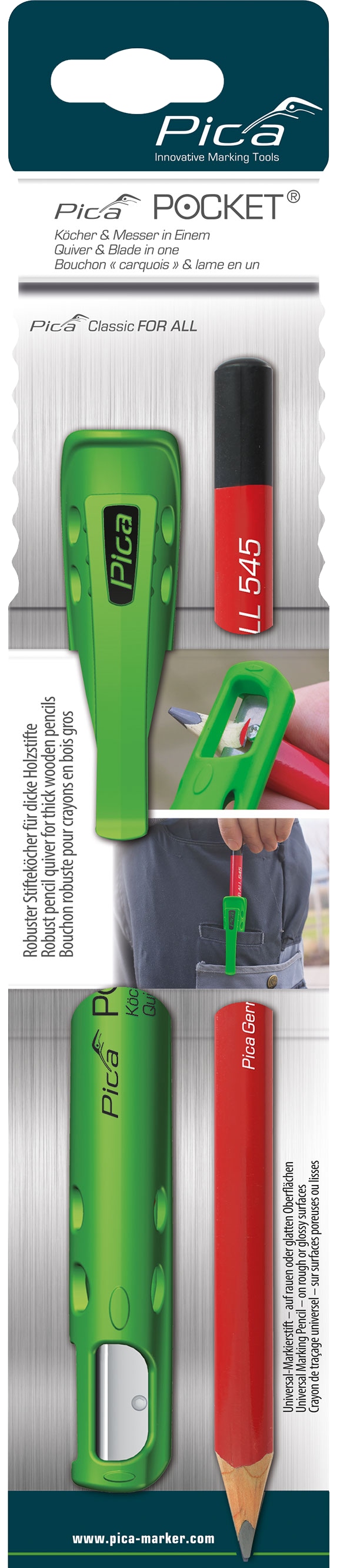 PICA Pocket Köcher & Spitzer in Einem, 505/04, inkl. Holzstift For All Universalstift PICA Pocket Köcher & Spitzer in Einem, 505/04, inkl. Holzstift For All Universalstift