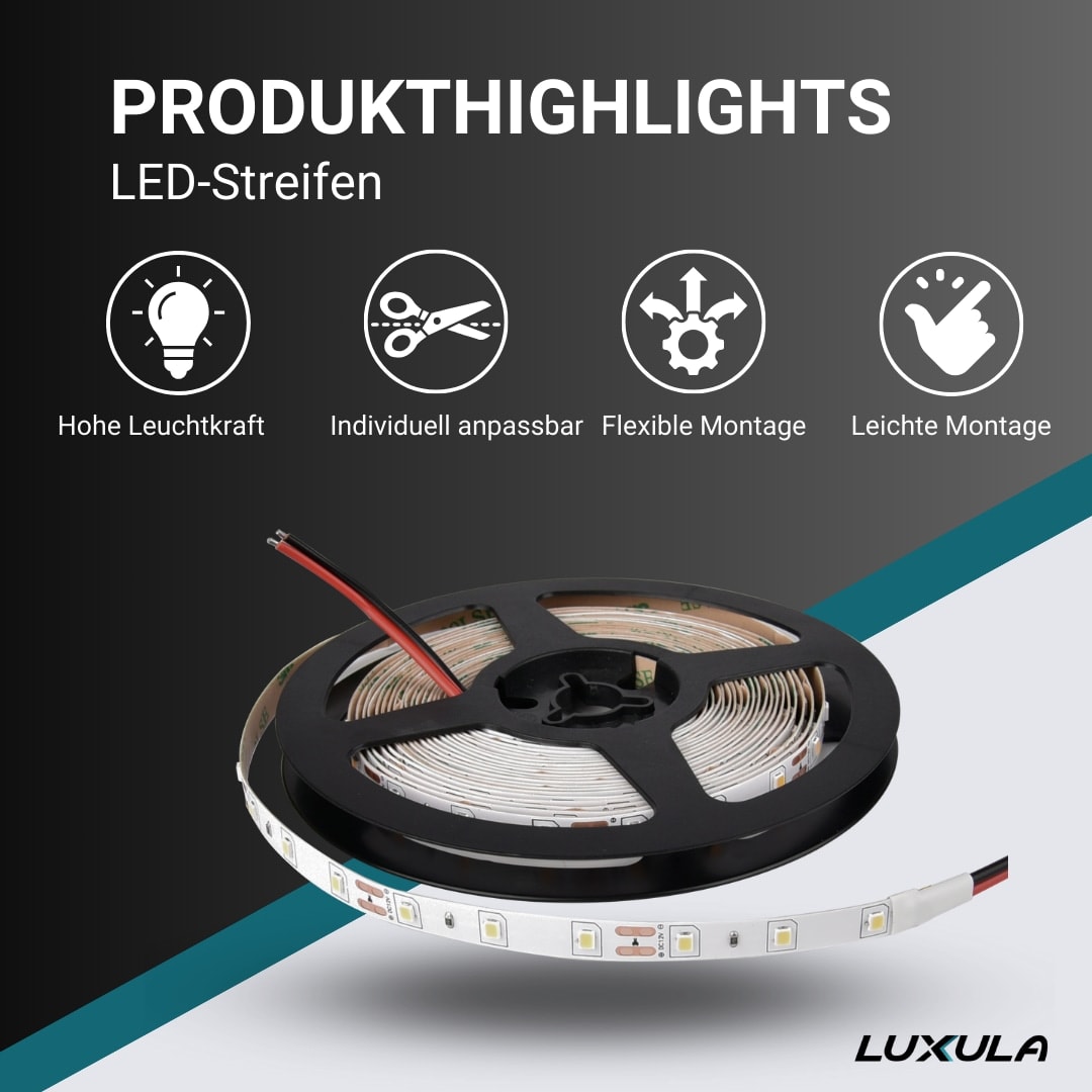 LUXULA LED-Strip, 5 m, warmweiß, EEK: F, 12 V, 2700 K, 60-LED/m LUXULA LED-Strip, 5 m, warmweiß, EEK: F, 12 V, 2700 K, 60-LED/m