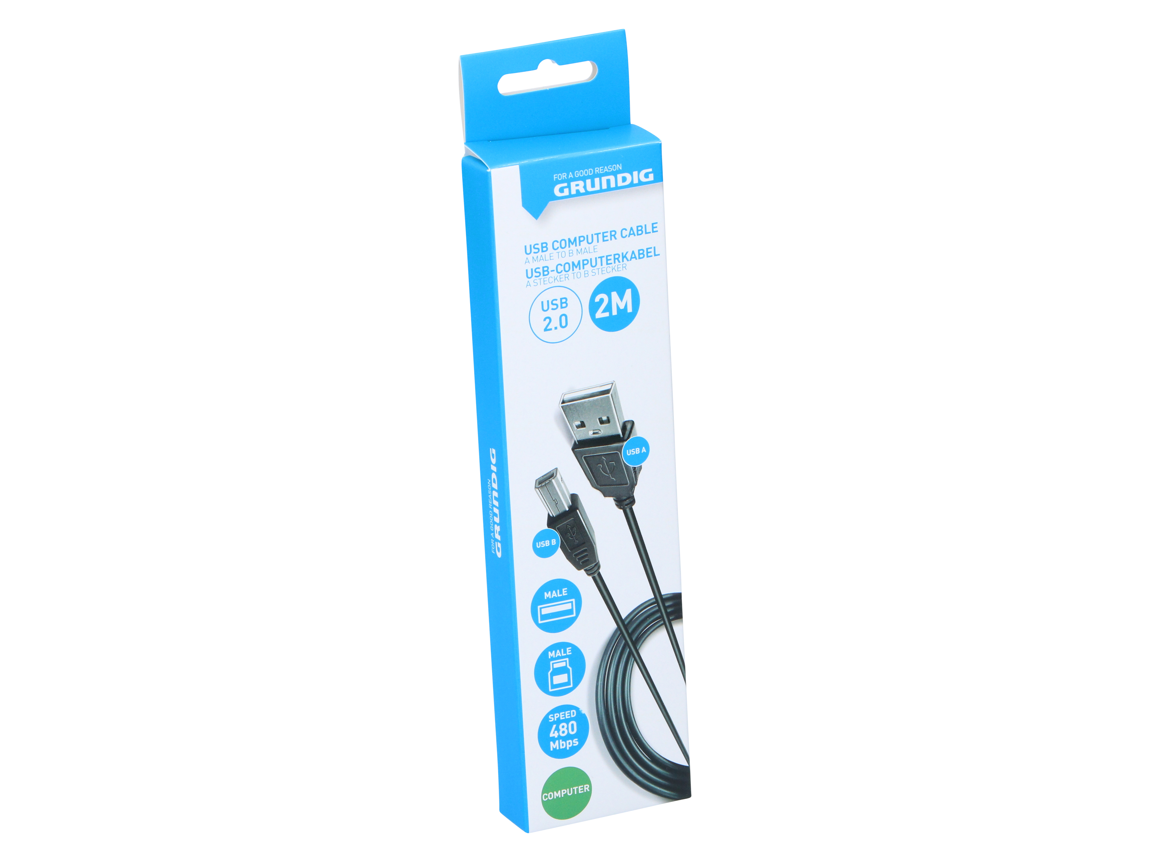 GRUNDIG USB-Anschlusskabel, 2.0, 2 m, USB-A / USB-B GRUNDIG USB-Anschlusskabel, 2.0, 2 m, USB-A / USB-B