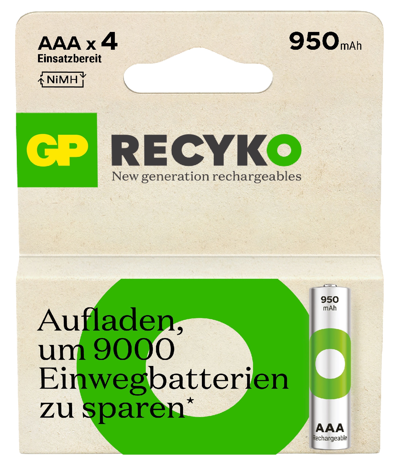 GP ReCyKO NiMH Akku Micro AAA, HR03 1,2V/950mAh, 4 Stück GP ReCyKO NiMH Akku Micro AAA, HR03 1,2V/950mAh, 4 Stück