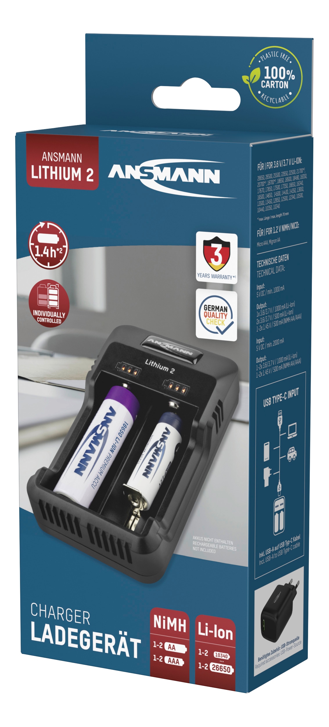 ANSMANN Ladegerät, Lithium 2, Li-Ion/NIMH, USB ANSMANN Ladegerät, Lithium 2, Li-Ion/NIMH, USB