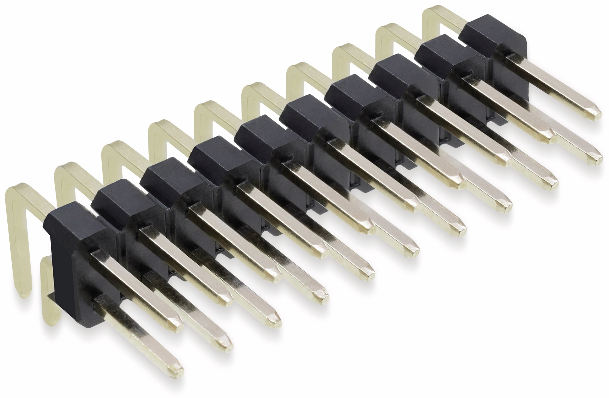 Stiftleiste, 2 x 10, 2,54 mm, gewinkelt, 0,8µ Au (Gold), 5 Stück