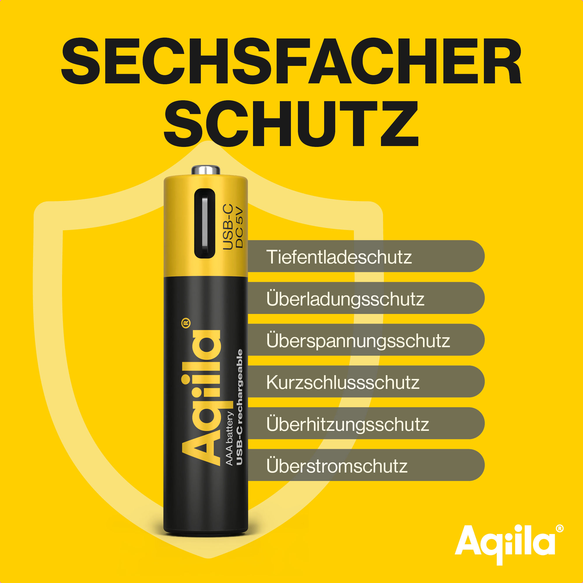 AQIILA Li-lon-Akku, AAA, USB-C, 1,5 V, 4er Pack Li-lon-Akku AQILLA, AAA, USB-C, 1,5 V, 4er Pack
