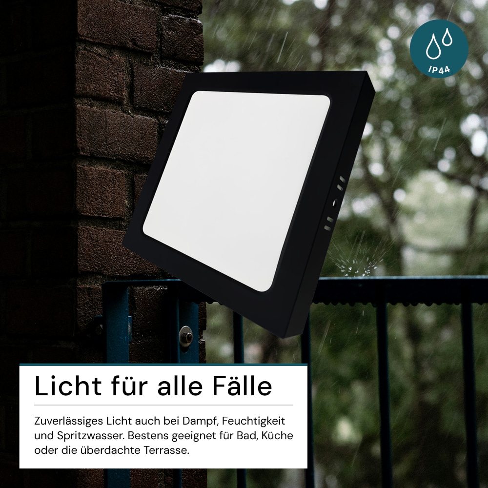 LUXULA LED-Deckenleuchte, 6W, EEK: F, 600lm, CCT, IP44, quadrat, schwarz