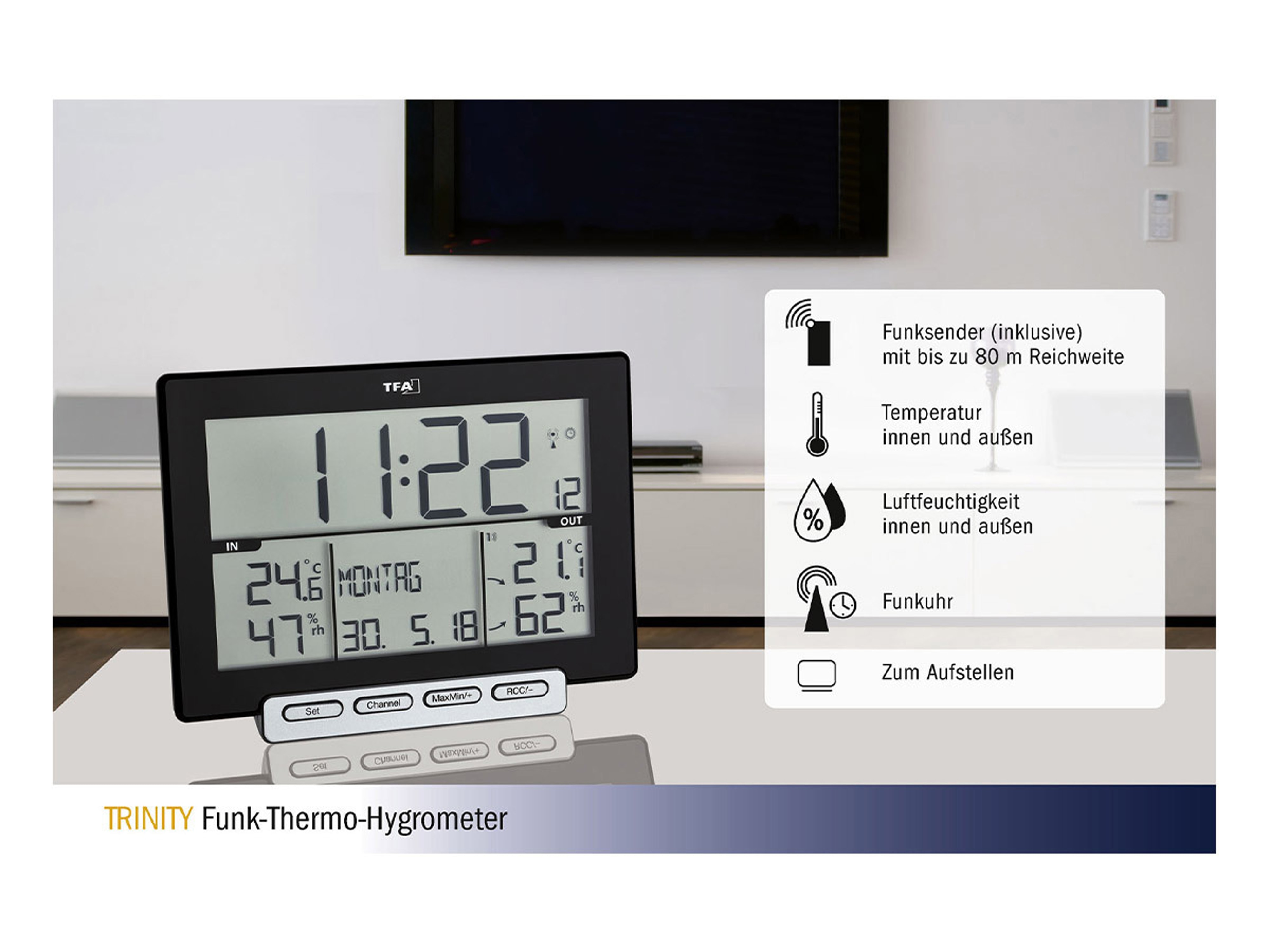 TFA Funk-Thermometer-/Hygrometer Trinity, 30.3058.01 TFA Funk-Thermometer-/Hygrometer Trinity, 30.3058.01