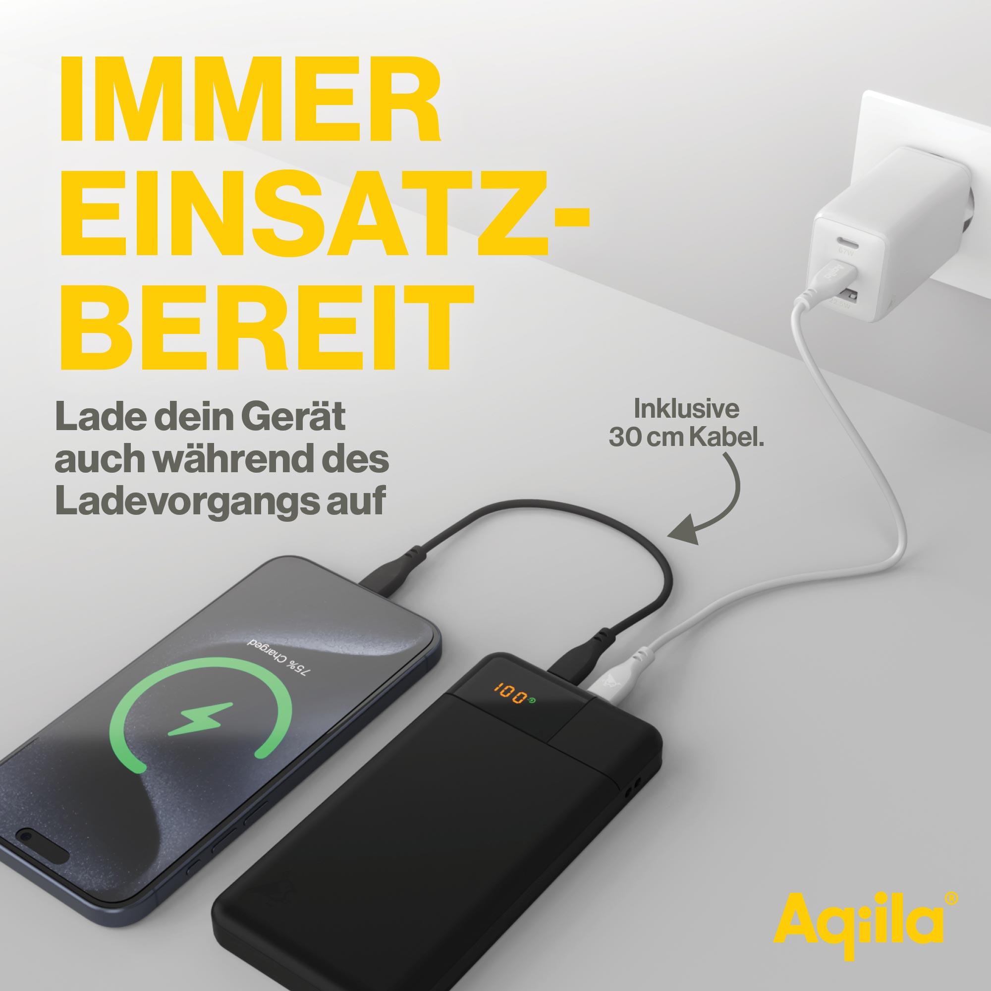 AQIILA Powerbank Powerbird B10, 20 W, 10.000mAh, 1x USB-A, 2x USB-C, schwarz AQIILA Powerbank Powerbird B10, 20 W, 10.000mAh, 1x USB-A, 2x USB-C, schwarz