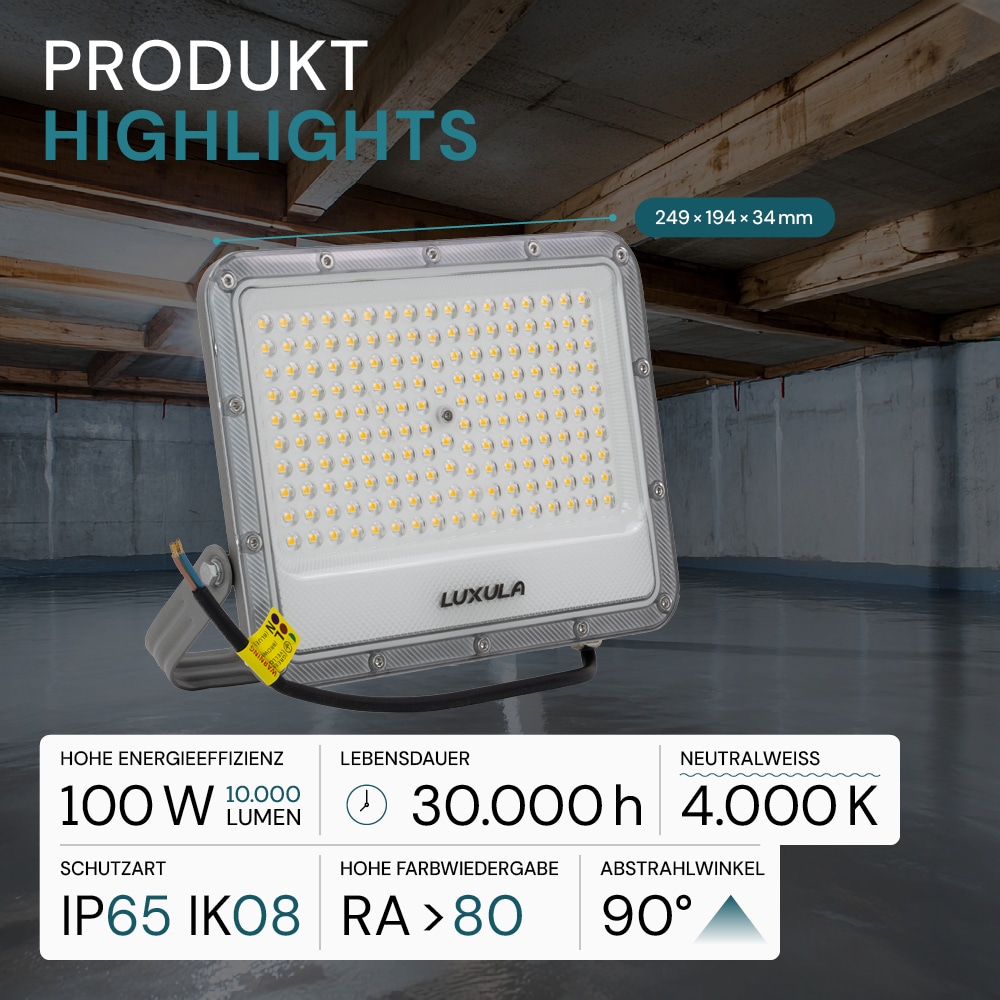 LUXULA LED-Fluter, EEK: E, 100W, 12000lm, 4000K, IP65, grau LUXULA LED-Fluter, EEK: E, 100W, 12000lm, 4000K, IP65, grau