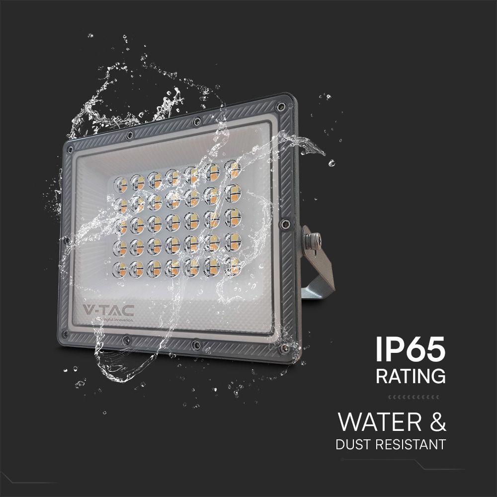 V-TAC LED-Fluter, VT-44030, EEK: F, 30 W, 2350lm, IP65, CCT, gr V-TAC LED-Fluter, VT-44030, EEK: F, 30 W, 2350lm, IP65, CCT, gr