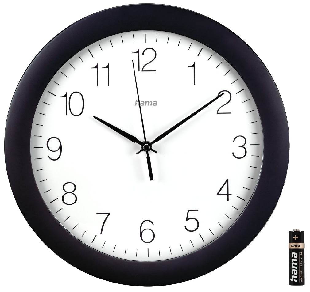 HAMA DCF-Funkwanduhr "Teneriffa", Ø 30cm" mit Datum- und Themeraturanzeige, schwarz