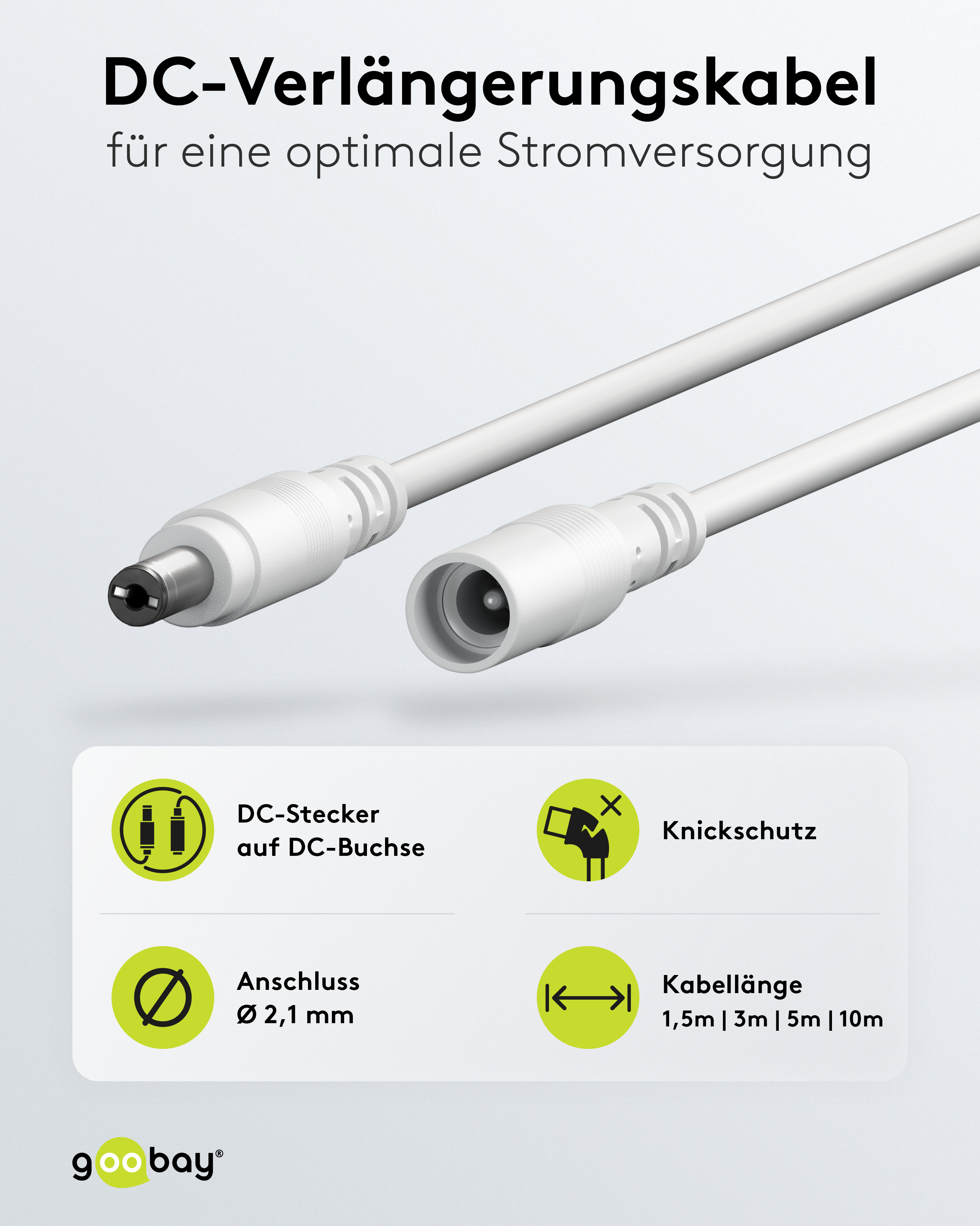 GOOBAY DC-Adapterkabel 2,5 mm, DC-Stecker auf DC-Kupplung, schwarz, 5 m GOOBAY DC-Adapterkabel 2,5 mm, DC-Stecker auf DC-Kupplung, schwarz, 5 m