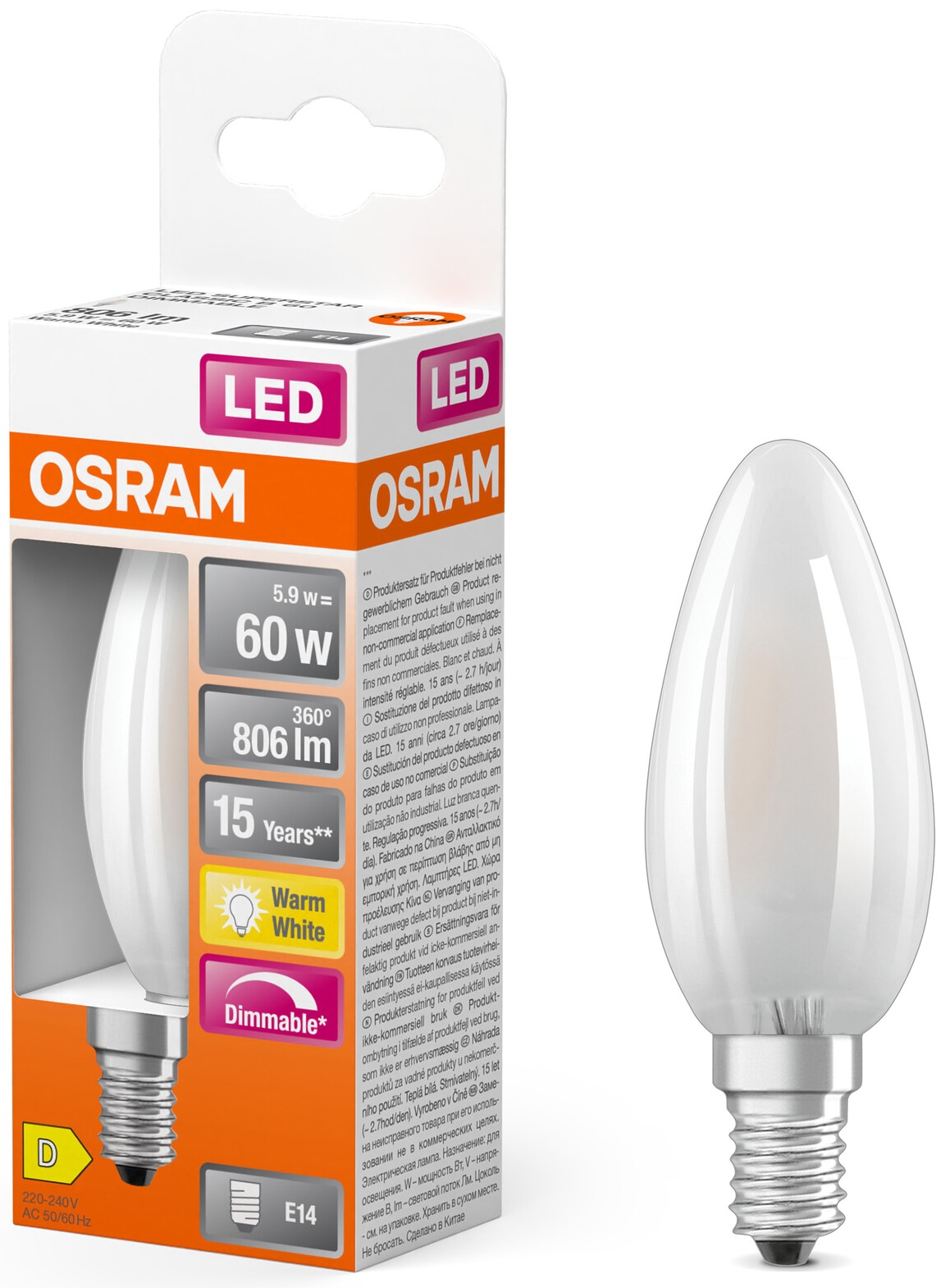 OSRAM LED-Filament-Lampe SUPERSTAR, EEK: D, E14, 5,9 W, 806 lm, 2700 K Osram LED-Lampe, E14, A++, 6,50 W, 806 lm, 2700 K