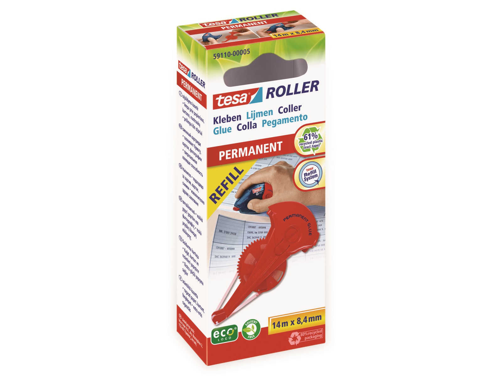 TESA ® Roller Kleben permanent ecoLogo®, Nachfüllkassette, 14m:8,4mm, 59110-00005-06 TESA ® Roller Kleben permanent ecoLogo®, Nachfüllkassette, 14m:8,4mm, 59110-00005-06