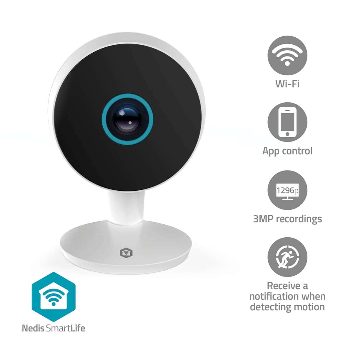 NEDIS SmartLife Indoor Kamera WIFICI08CWT, 3MP Full HD 1296p, Nachtsicht, Bewegungsmelder, weiß NEDIS SmartLife Indoor Kamera WIFICI08CWT, 3MP Full HD 1296p, Nachtsicht, Bewegungsmelder, weiß