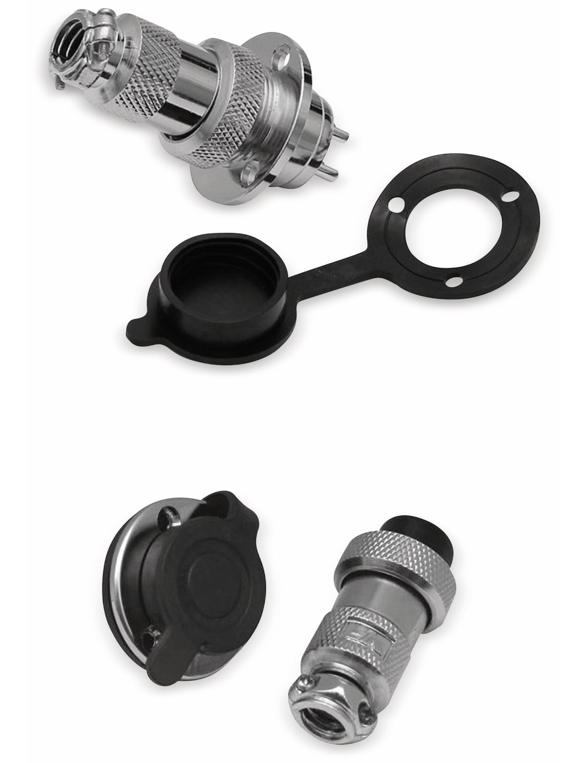 Hochstrom Einbaustecker-Set, 5-polig, Ø 19 mm, mit Abdeckkappe Hochstrom Einbaustecker-Set, 5-polig, Ø 19 mm, mit Abdeckkappe