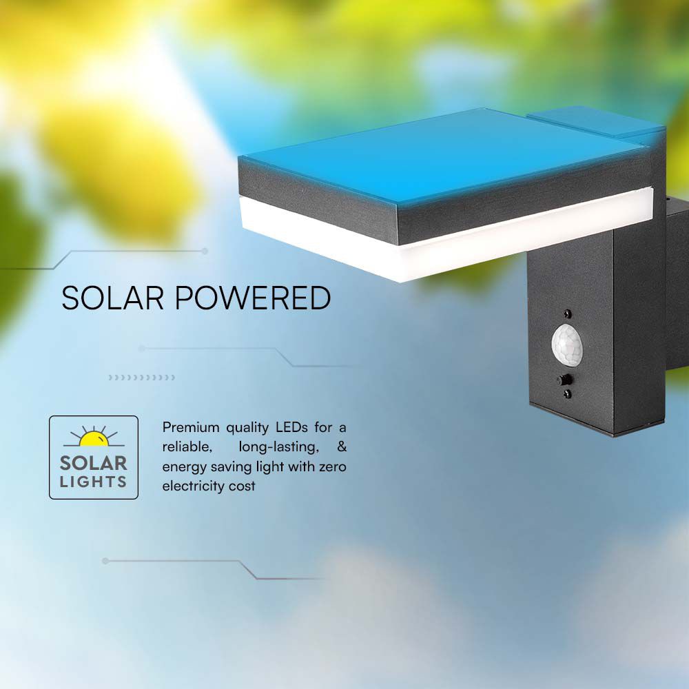 V-TAC Solar LED-Wandleuchte VT-1147, 2 W, 3000 K, IP54, mit Bewegungssensor V-TAC Solar LED-Wandleuchte VT-1147, 2 W, 3000 K, IP54, mit Bewegungssensor