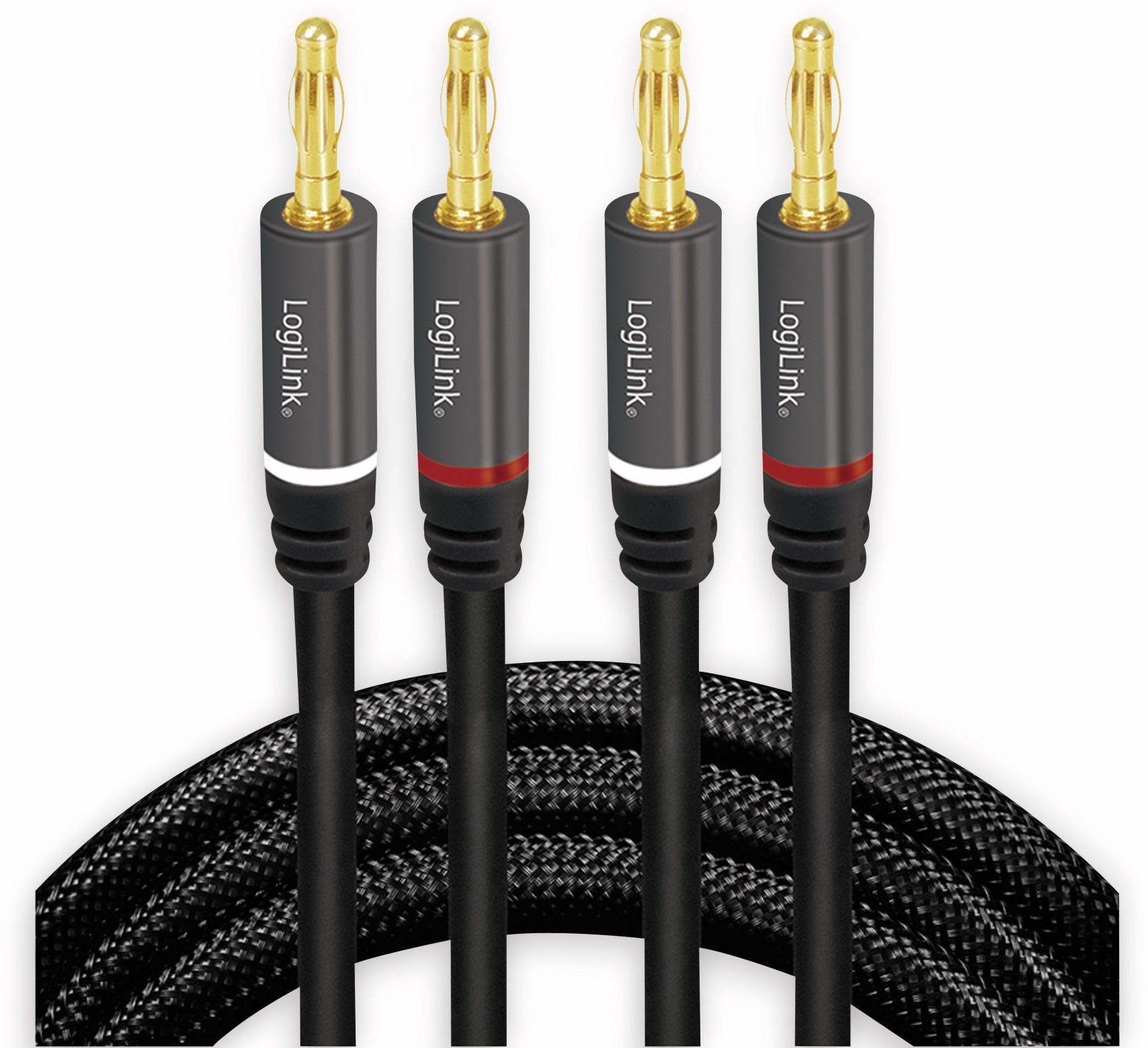 LOGILINK Lautsprecherkabel CA1210, 3 m, 2x2 Bananenstecker, Nylon, schwarz LOGILINK Lautsprecherkabel CA1210, 3 m, 2x2 Bananenstecker, Nylon, schwarz