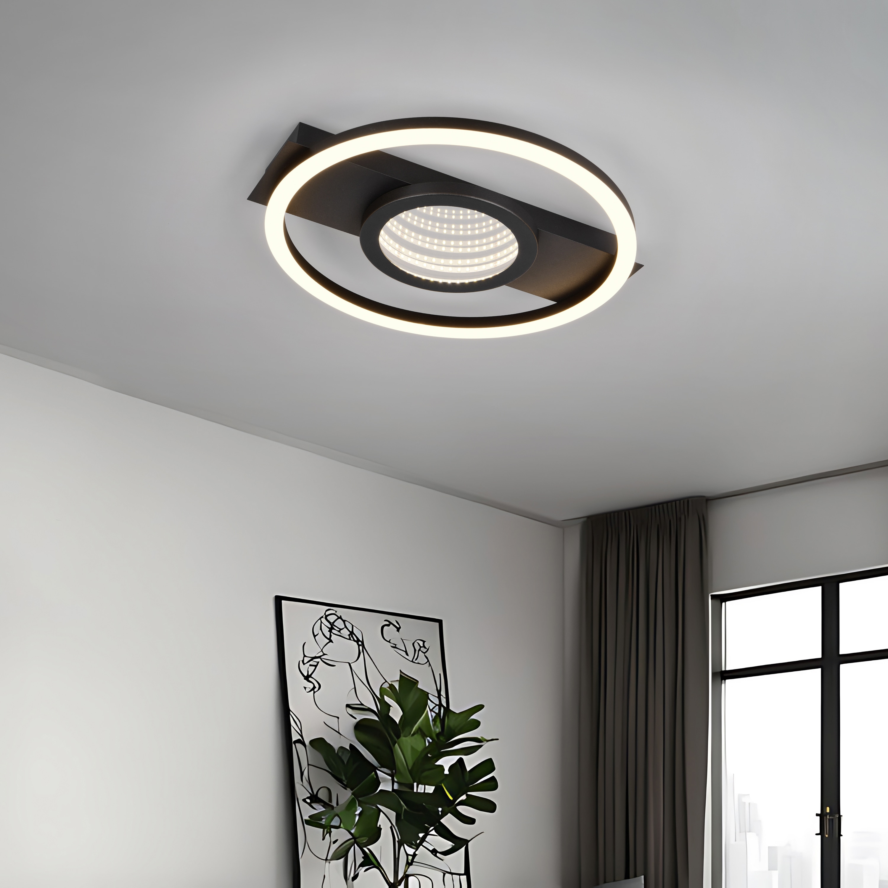 REALITY LED-Deckenleuchte WHEELER, R64801132, 16W, 2000lm, 3000K, schwarz
