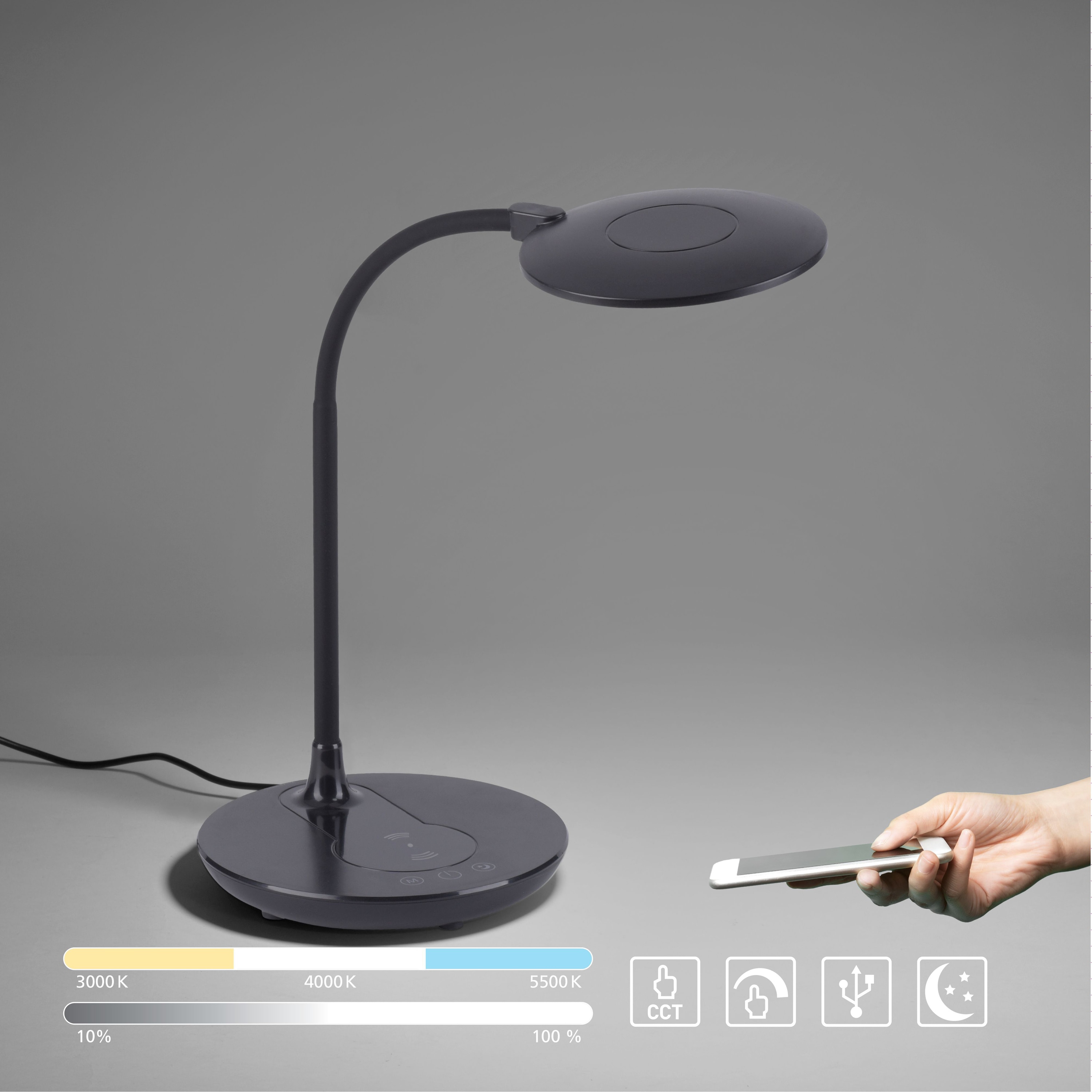 JUST LIGHT LED-Tischleuchte 14416-18 schwarz, 5 W, 600 lm, CCT, Handy-Ladefunktion JUST LIGHT LED-Tischleuchte 14416-18 schwarz, 5 W, 600 lm, CCT, Handy-Ladefunktion