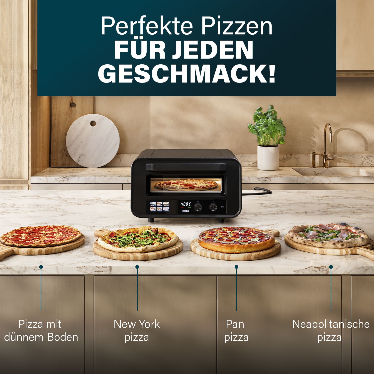 PRINCESS Pizzaofen Pro Max, 15L, 400°C, mit Pizzastein & Schaufel, 2100W PRINCESS Pizzaofen Pro Max, 15L, 400°C, mit Pizzastein & Schaufel, 2100W