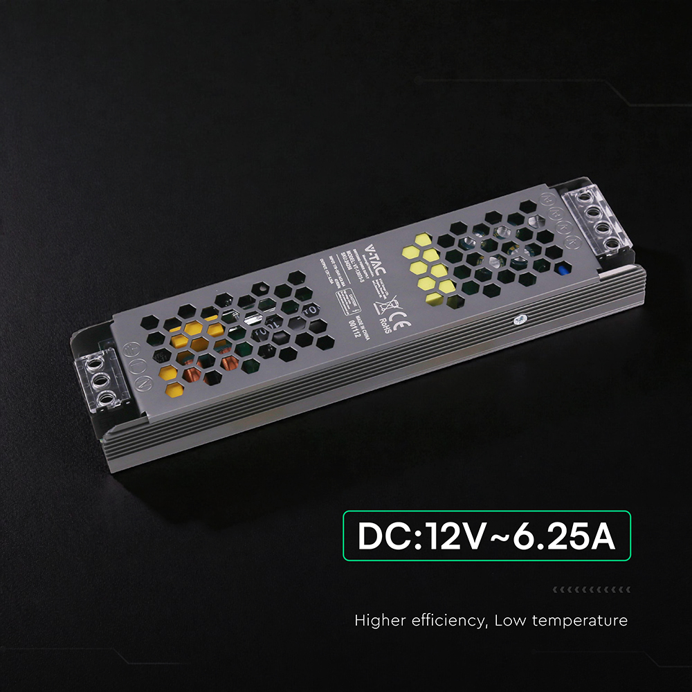 V-TAC Schaltnetzteil, VT-24256, 12V/6,25A, 75W, IP20 V-TAC Schaltnetzteil, VT-24256, 12V/6,25A, 75W, IP20