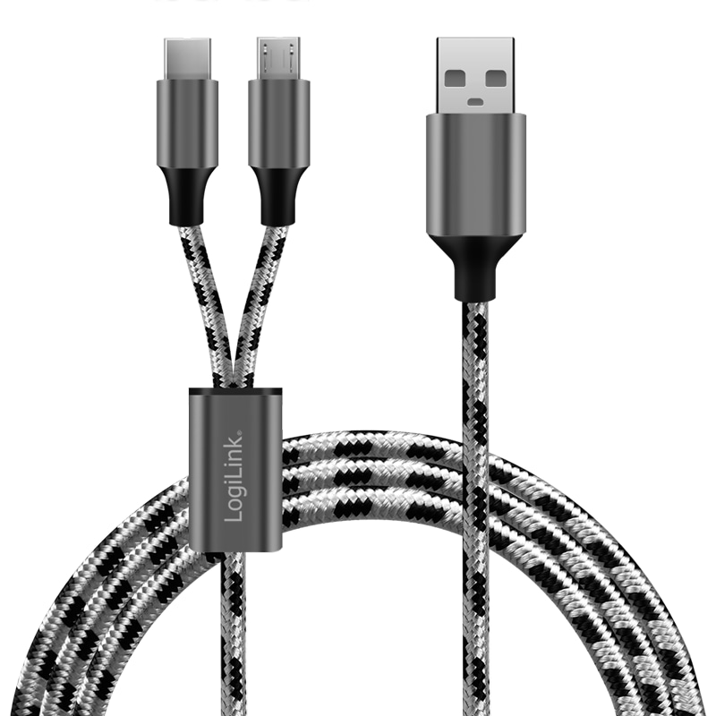 LOGILINK USB 2.0 Ladekabel CU0202 2-in1 USB-C Micro-USB, 1,2m LOGILINK USB 2.0 Kabel CU0202 2-in1 USB-C Micro-USB, 1,2m