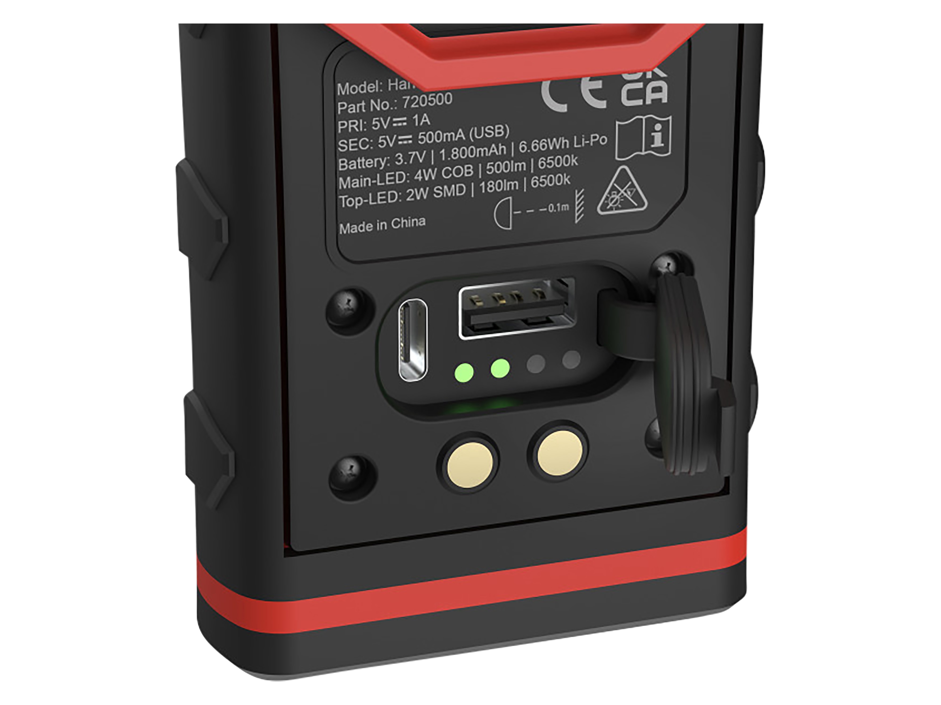 PCE LED-Handleuchte H500, 1800mAh, USB-C, IP54, schwarz PCE LED-Handleuchte H500, 1800mAh, USB-C, IP54, schwarz