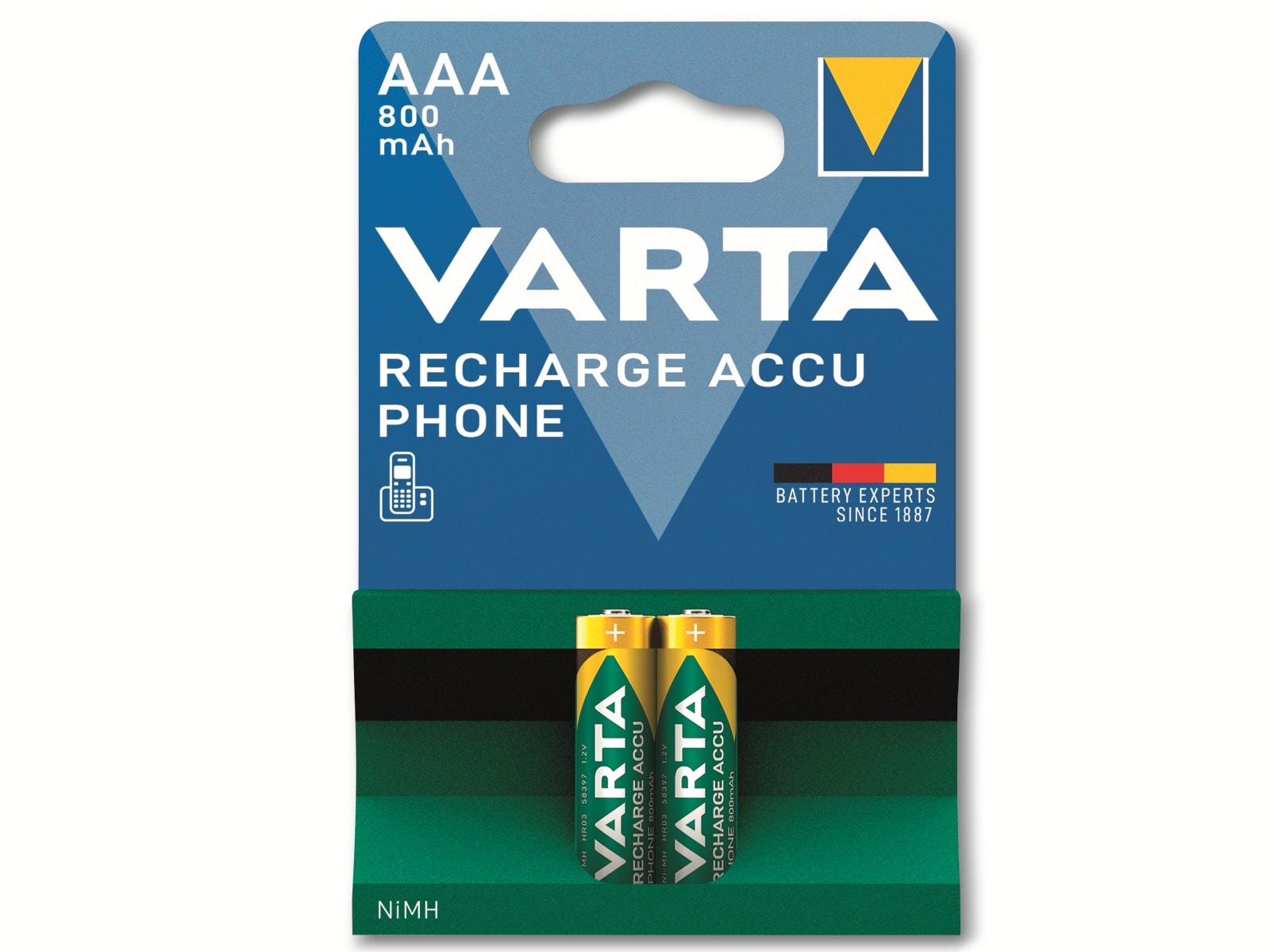 VARTA Akku NiMH, Micro, AAA, HR03, 1.2V/800mAh, Accu Phone, 2er Pack VARTA Akku NiMH, Micro, AAA, HR03, 1.2V/800mAh, Accu Phone, 2er Pack