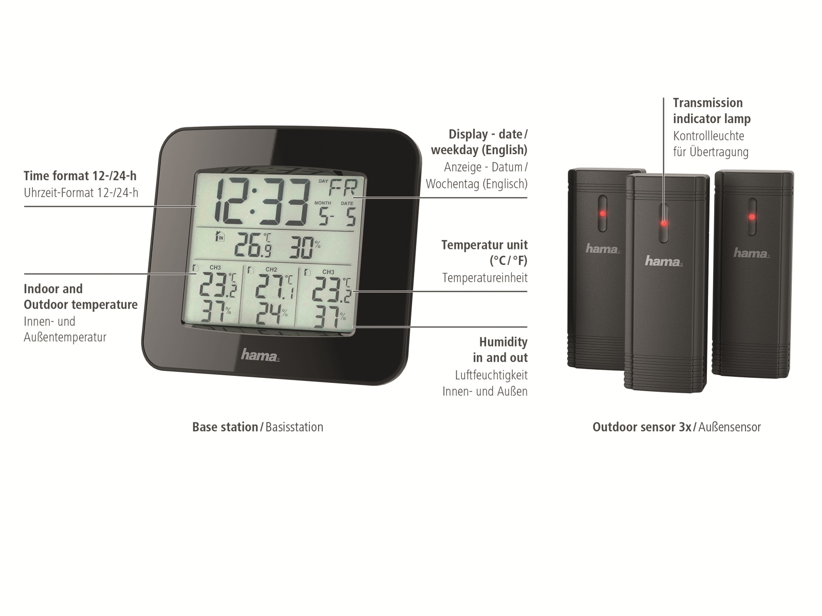HAMA Funk-Wetterstation EWS Trio, schwarz HAMA Funk-Wetterstation EWS Trio, schwarz