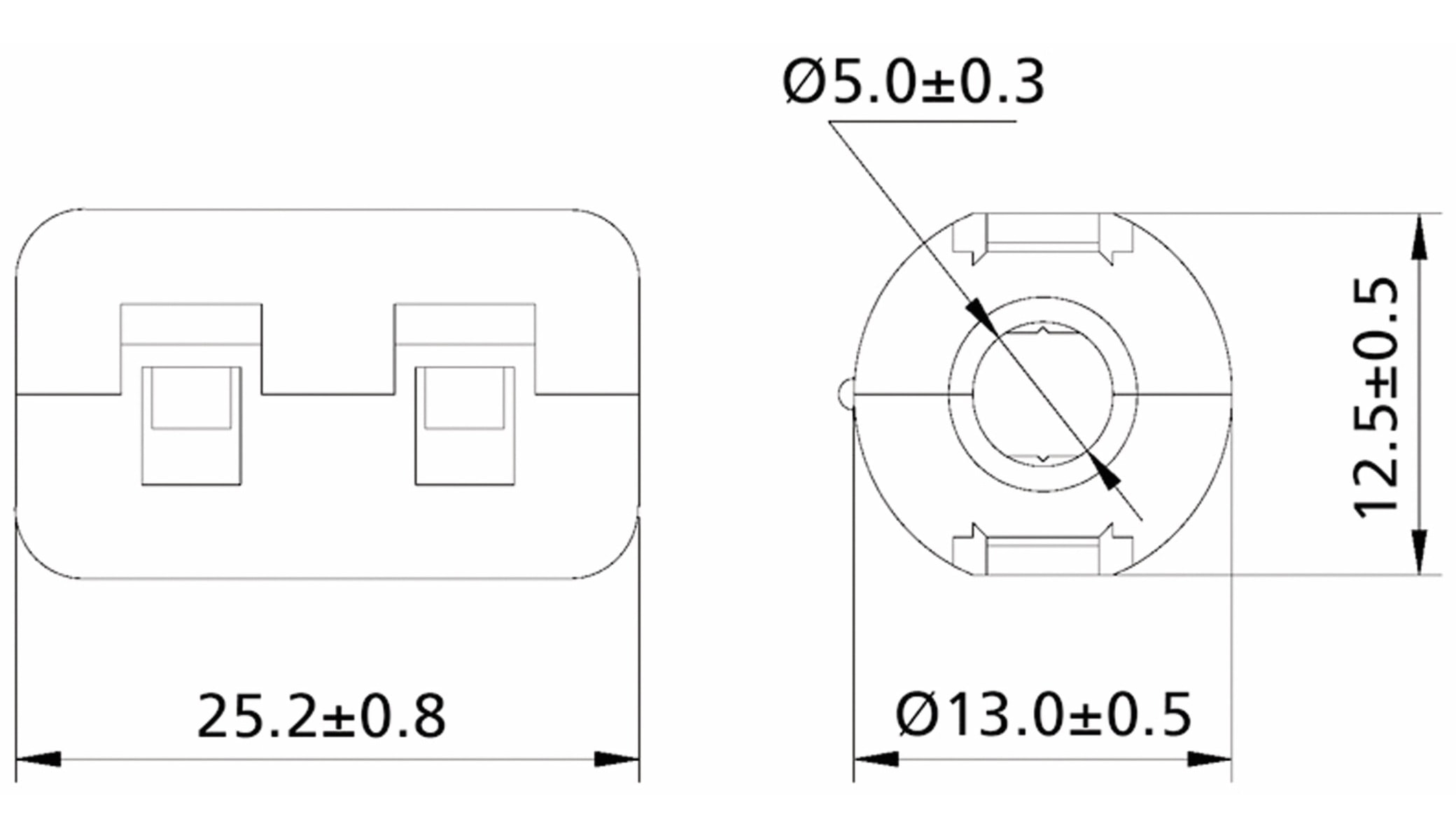Klappferrit, Entstörfilter RF75 120 Ω für Kabeldurchmesser 5,0 mm (Max.) Klappferrit, Entstörfilter RF75 120 Ω für Kabeldurchmesser 5,0 mm (Max.)