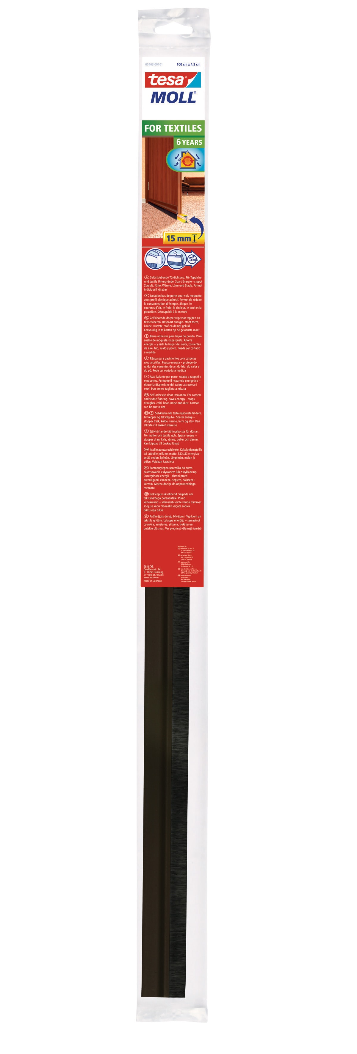 TESA tesamoll® STANDARD Türdichtschiene für Textilböden, 43 mm x 1 m, braun TESA tesamoll® STANDARD Türdichtschiene für Textilböden, 43 mm x 1 m, braun