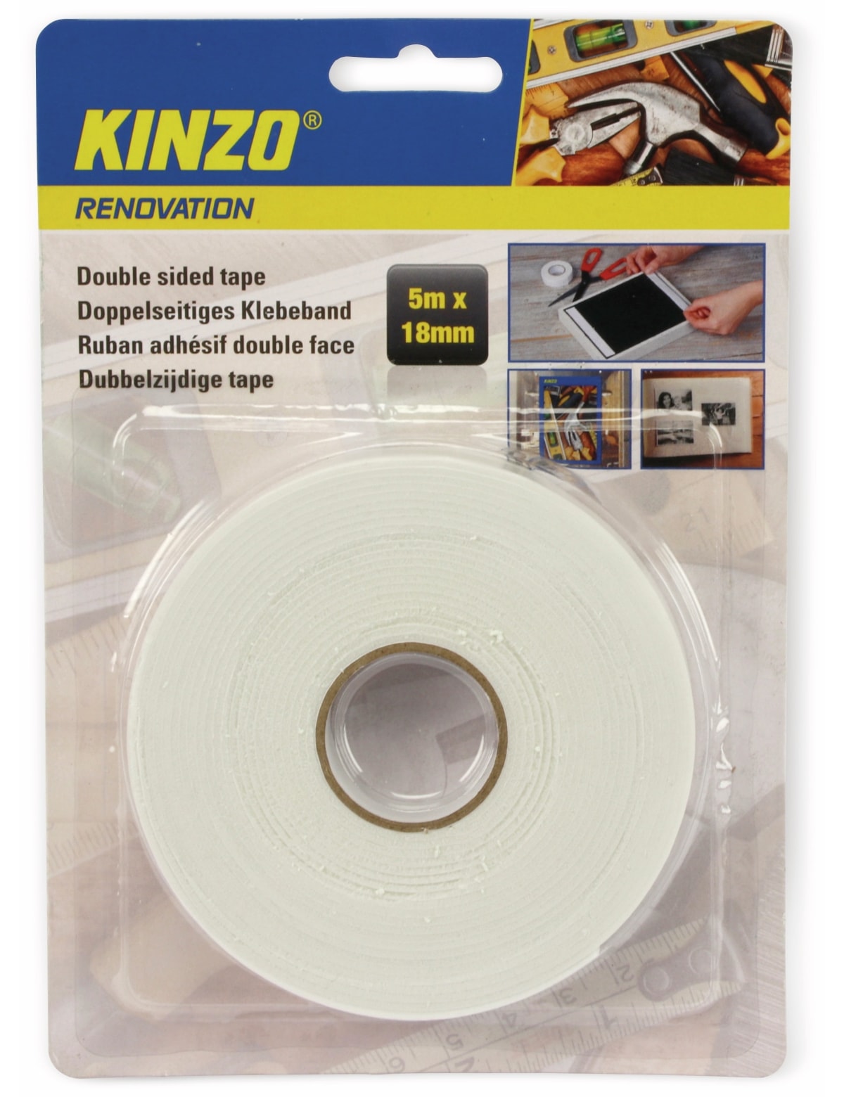KINZO Doppelseitiges Schaumstoffklebeband, 18x5000 mm KINZO Doppelseitiges Schaumstoffklebeband, 18x5000 mm