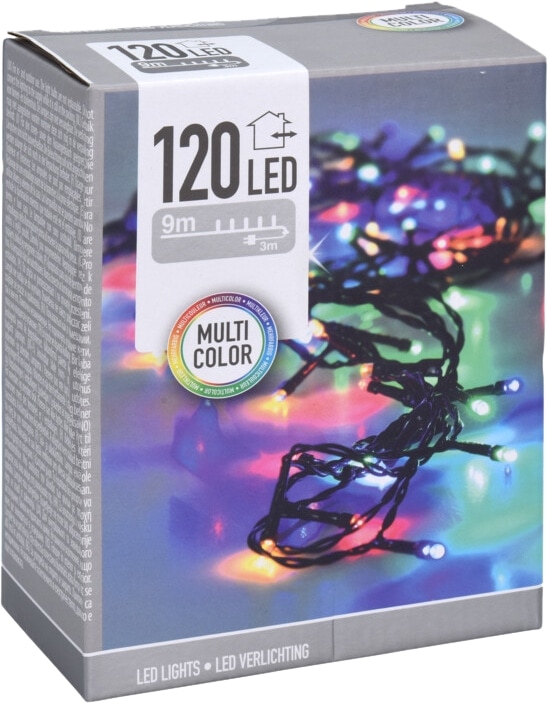 LED-Lichterkette bunt, 120 LEDs, Grünes Kabel, Innen/Außen, 12m KOOPMAN LED-Lichterkette bunt, 120 LEDs, Grünes Kabel, Innen/Außen, 12m