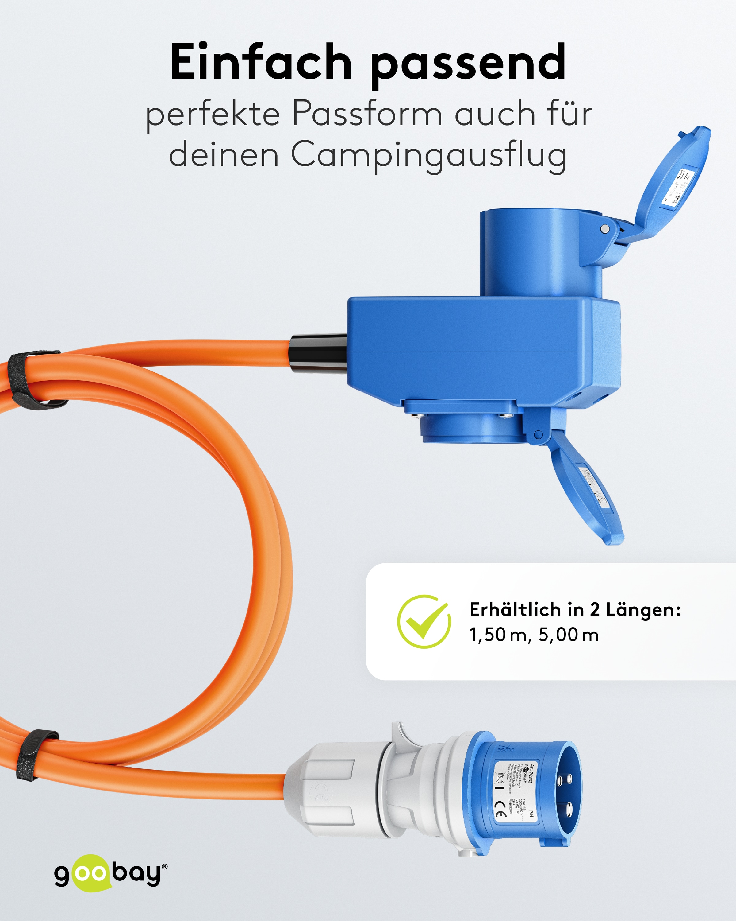 GOOBAY CEE-Adapterkabel 76232, 1,5 m, Stecker zu Kupplung + Schutzkontakt Kupplung