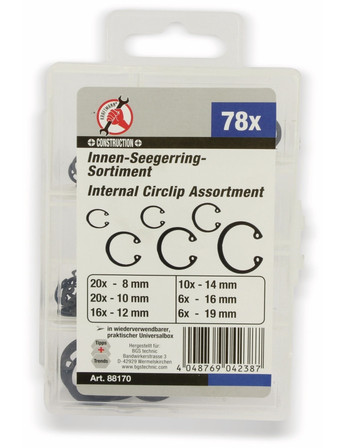 BGS TECHNIC Innen Seegerring-Sortiment, 78 Stück BGS TECHNIC Innen Seegerring-Sortiment, 78 Stück