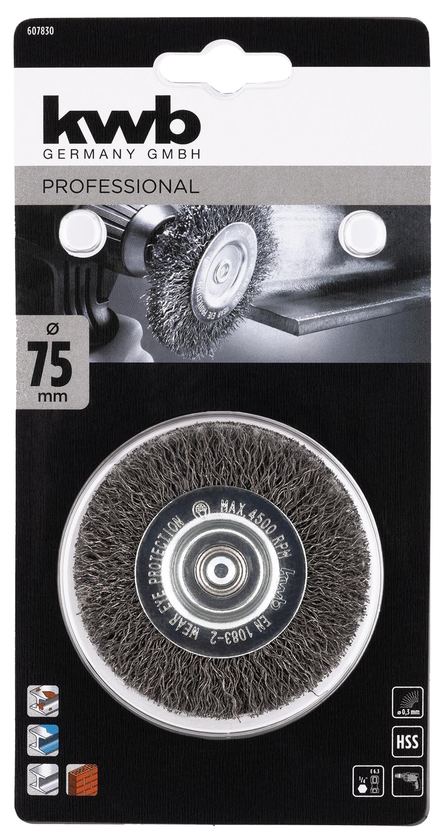 KWB Scheibenbürste, 607830, HSS-Stahldraht, grob, 75 mm KWB Scheibenbürste, 607830, HSS-Stahldraht, grob, 75 mm