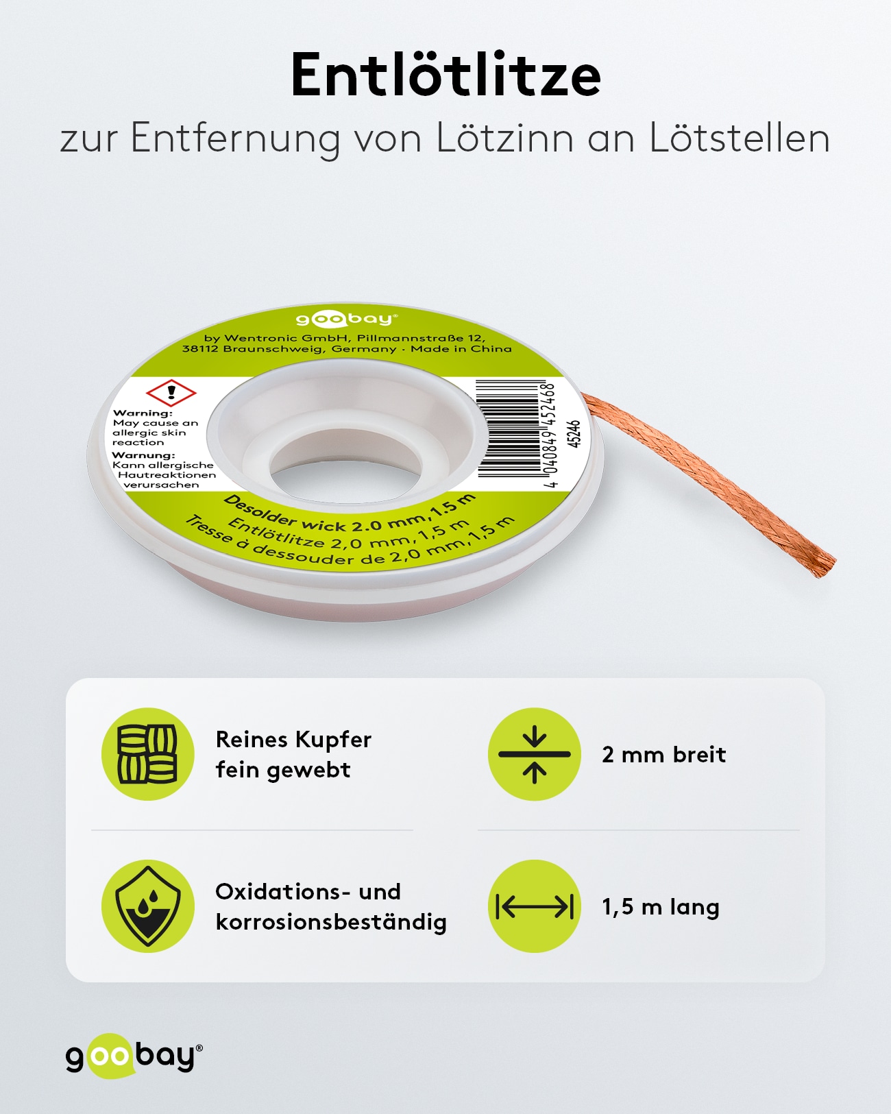 GOOBAY Entlötlitze, Ø 2,0 mm, 1,5 m GOOBAY Entlötlitze, Ø 2,0 mm, 1,5 m