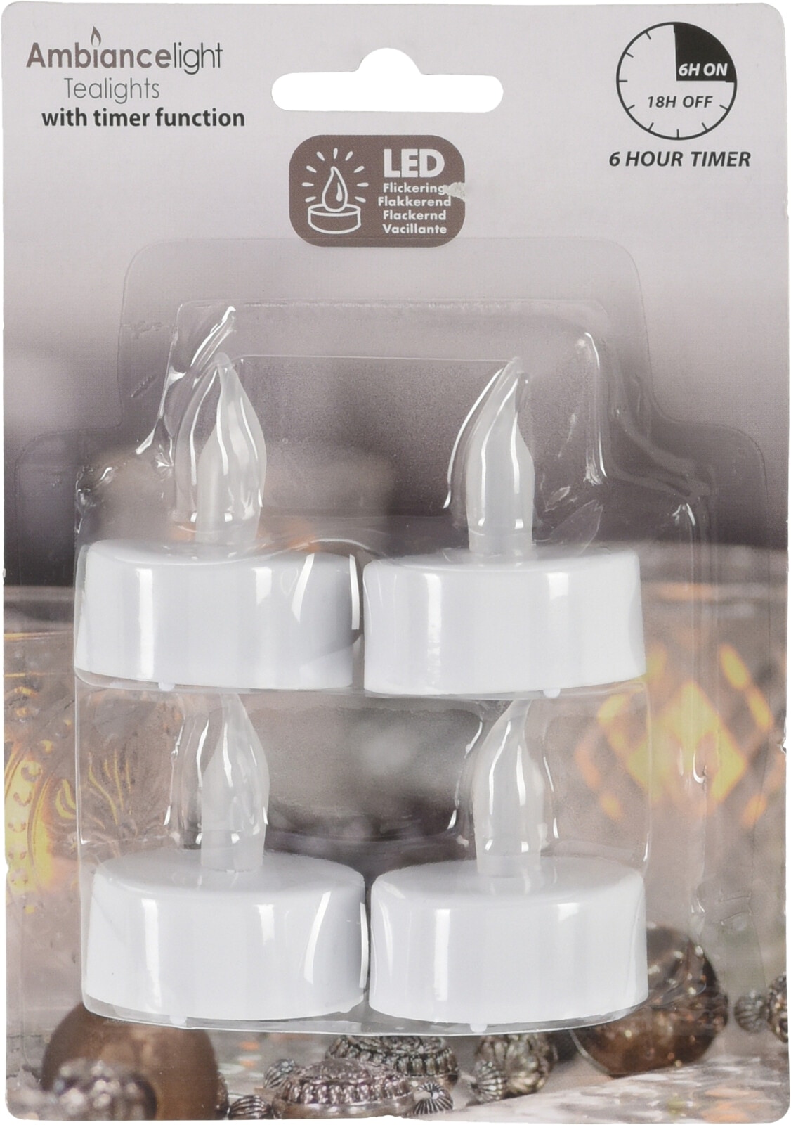 LED-Teelichter 4 St. Inkl. Batterie, mit Timerfunktion, warmweiß