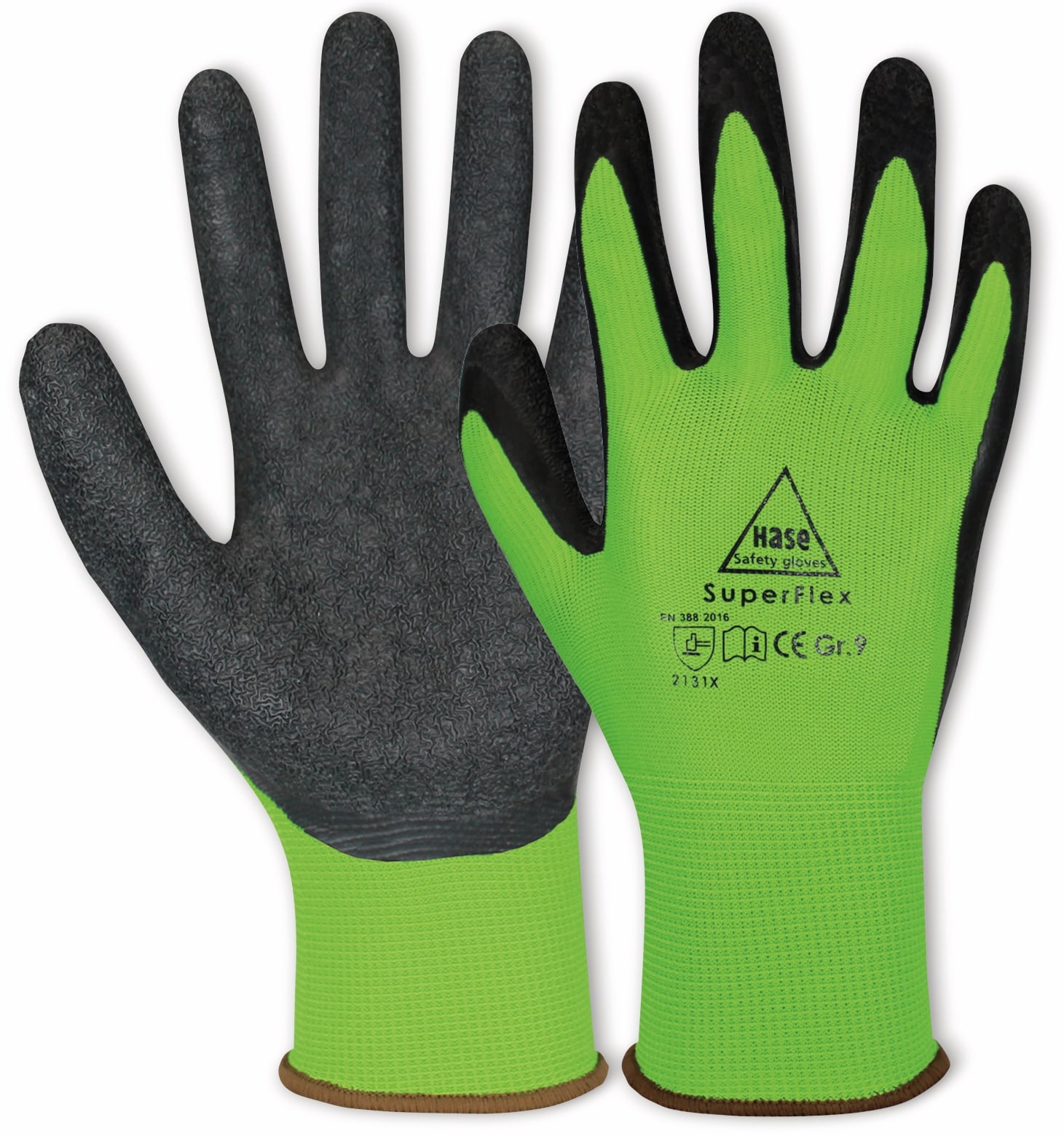 HASE SAFETY GLOVES Latex-Arbeitshandschuhe Superflex, EN 388, EN 420, Größe 7, grün/schwarz HASE SAFETY GLOVES Latex-Arbeitshandschuhe Superflex, EN 388, EN 420, Größe 7, grün/schwarz