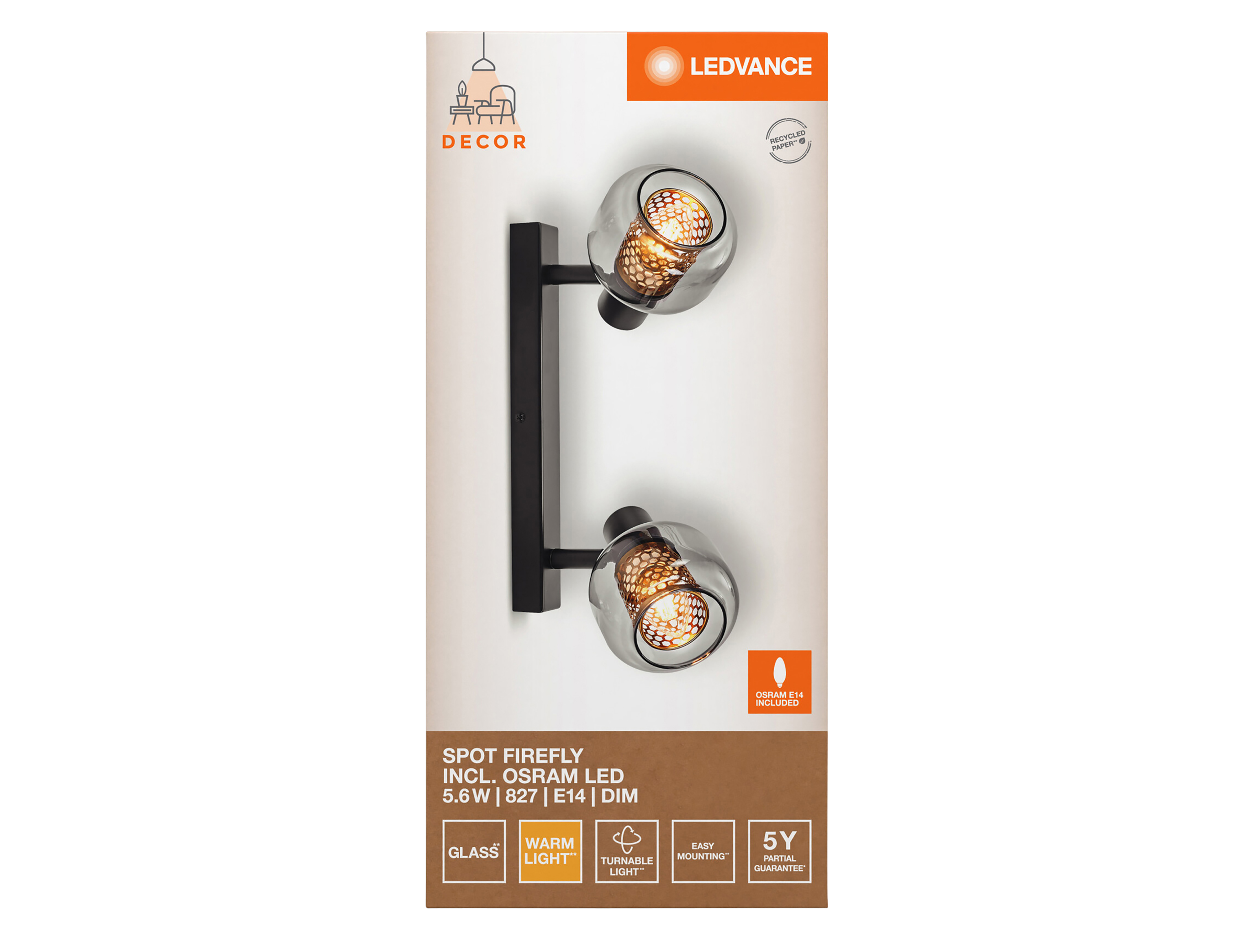 LEDVANCE LED-Deckenleuchte 4058075838031, 2 x E14, 5,6W, 500lm, 2700K, schwarz LEDVANCE Deckenanbau-Leuchte, 4058075838031, E14, schwarz