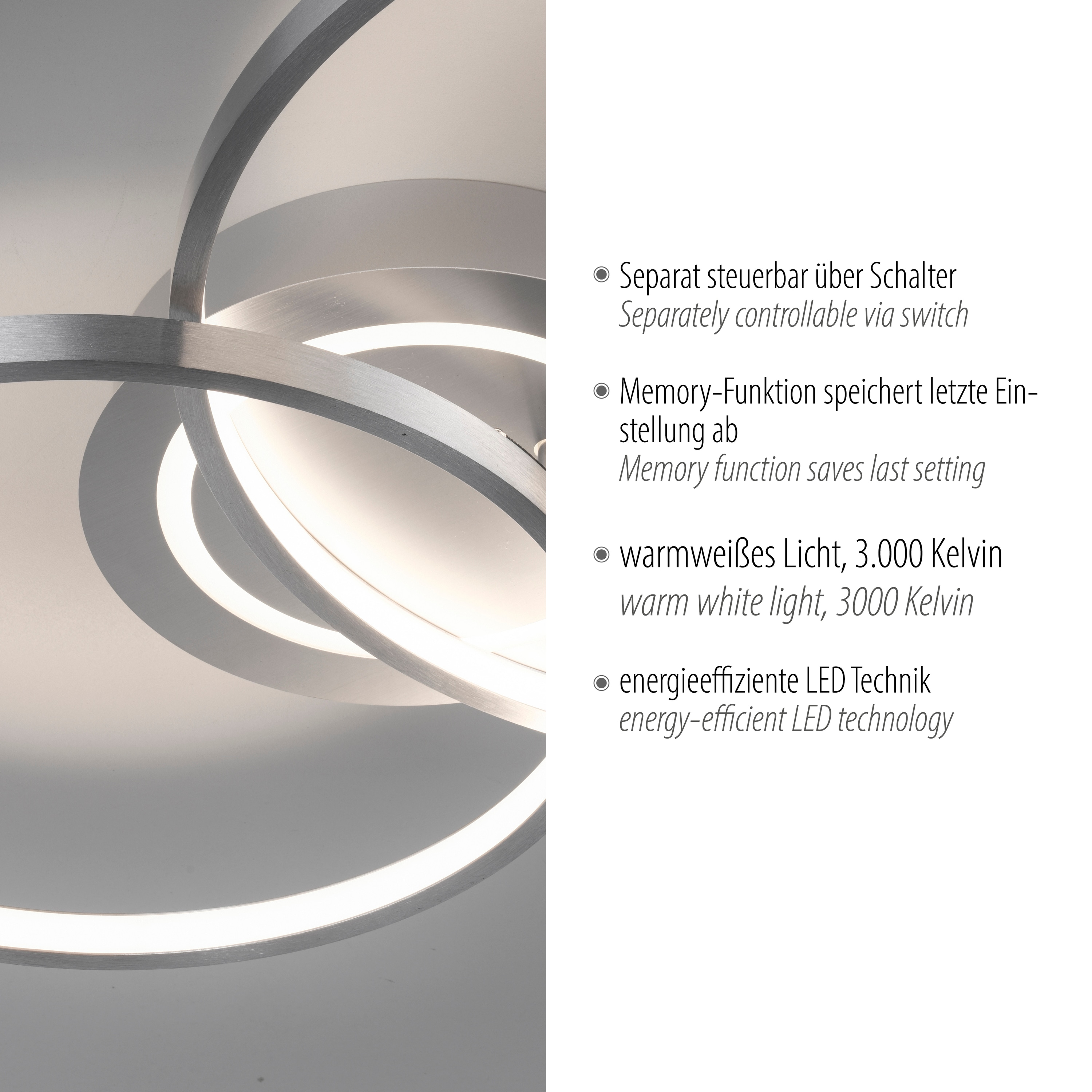 JUST LIGHT LED-Deckenleuchte 14540-95 aluminium, 27,6 W, 3480 lm, 3000 K JUST LIGHT LED-Deckenleuchte 14540-95 aluminium, 27,6 W, 3480 lm, 3000 K