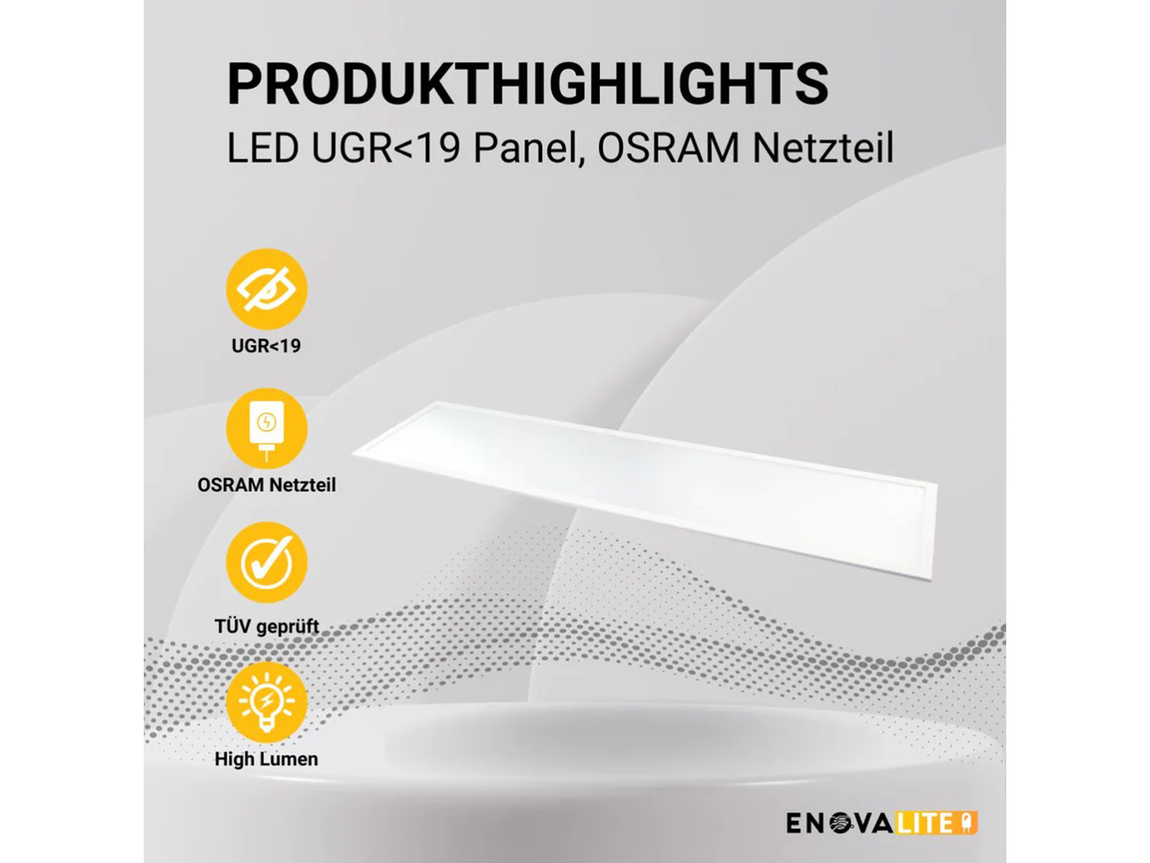 ENOVALITE LED-Panel, OSRAM-Driver, UGR19, 1200x300mm, 36W, 4320lm, 4000K ENOVALITE LED-Panel, OSRAM-Driver, UGR19, 1200x300mm, 36W, 4320lm, 4000K