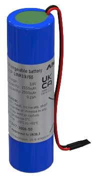 ANSMANN Li-Ion Akkupack mit Ausgangskabel, 1S1P, 9,1 Wh, 3,6 V, 2550 mAh, blau ANSMANN Li-Ion Akkupack mit Ausgangskabel, 1S1P, 9,1 Wh, 3,6 V, 2550 mAh, blau