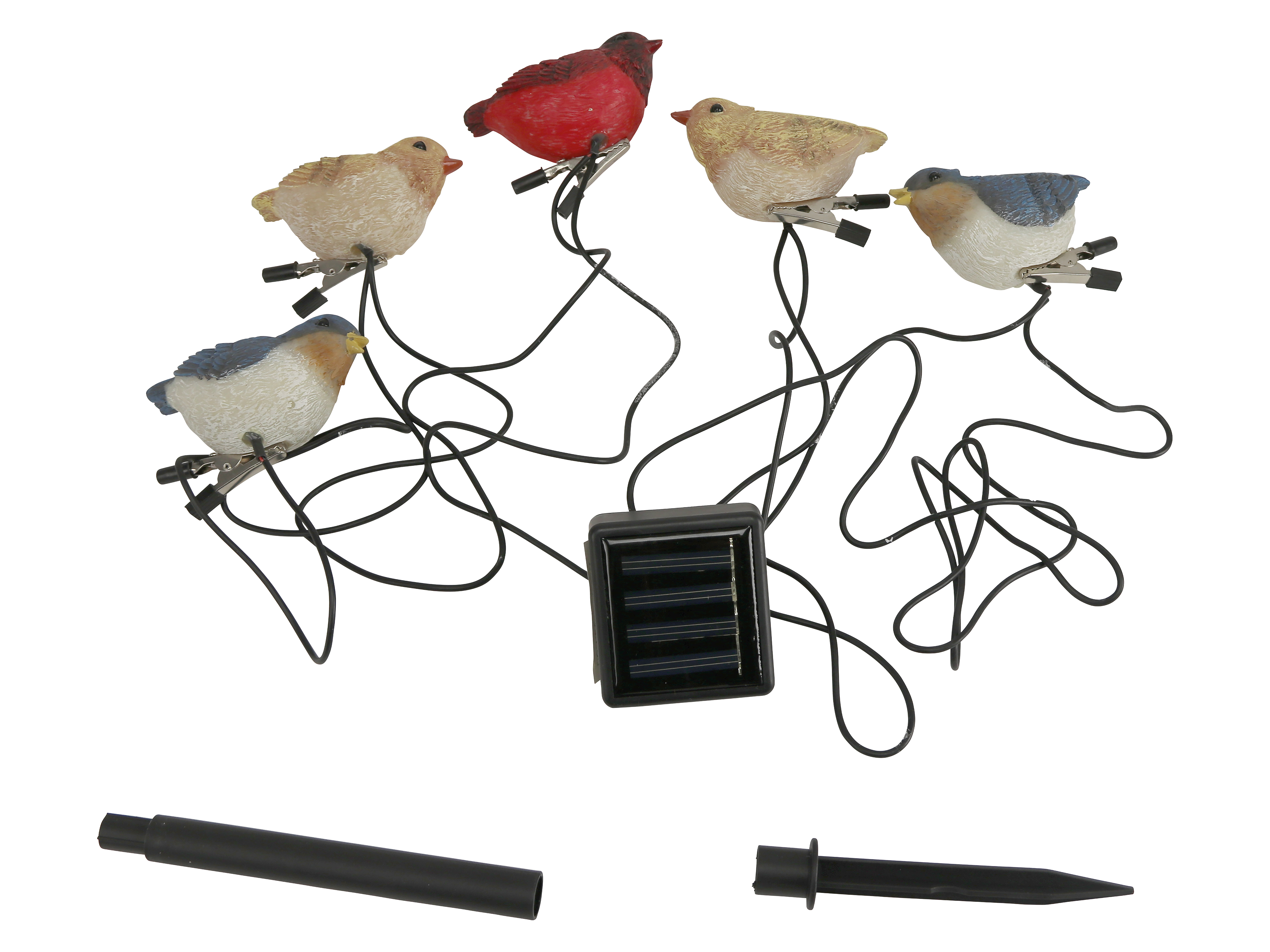 Solar-LED-Dekobeleuchtung, 5 LED-Vögel mit Klemme, B-Ware Solar-LED-Dekobeleuchtung, 5 LED-Vögel mit Klemme