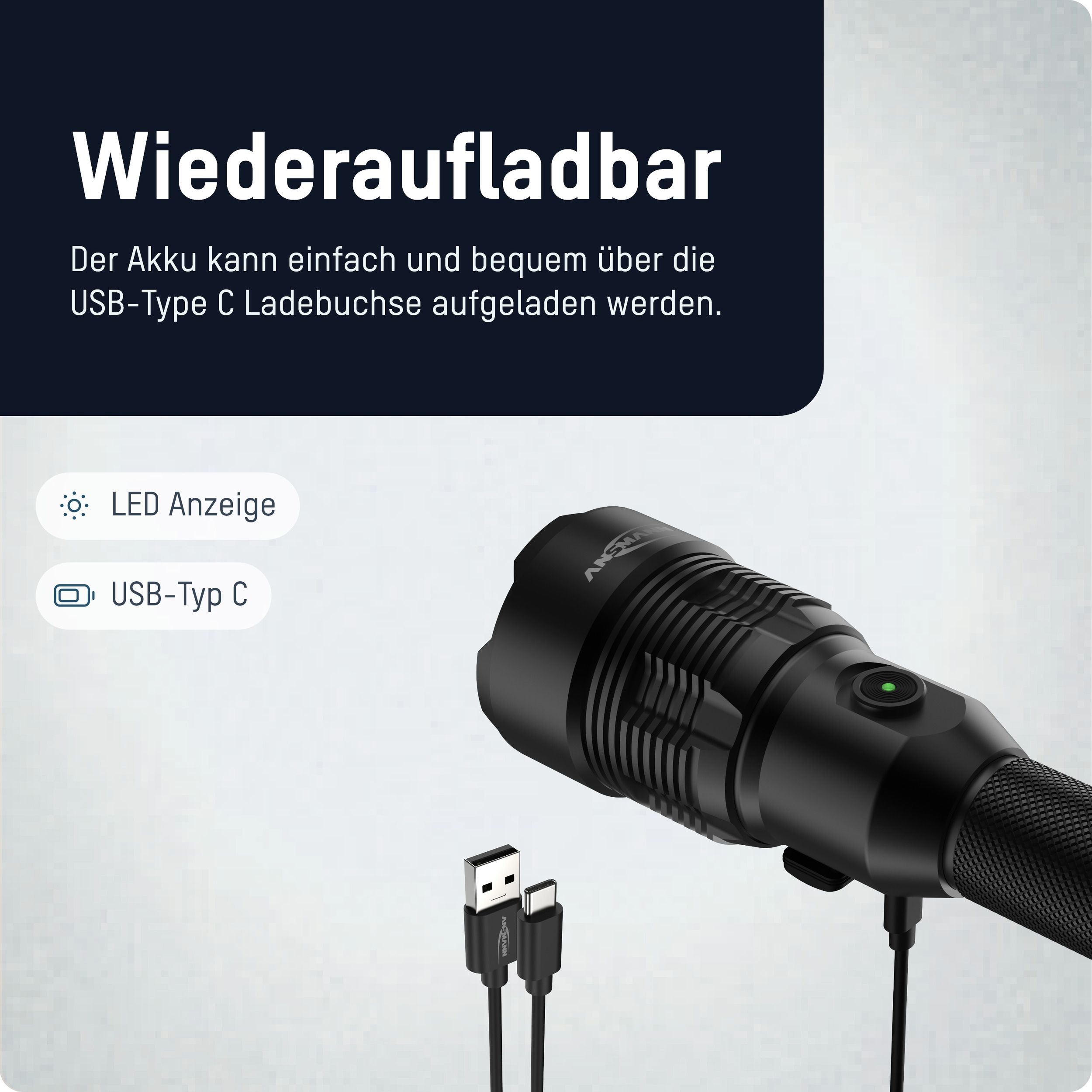 ANSMANN LED-Taschenlampe T12000FR, 12000 lm, wiederaufladbar, schwarz ANSMANN LED-Taschenlampe T12000FR, 12000 lm, wiederaufladbar, schwarz